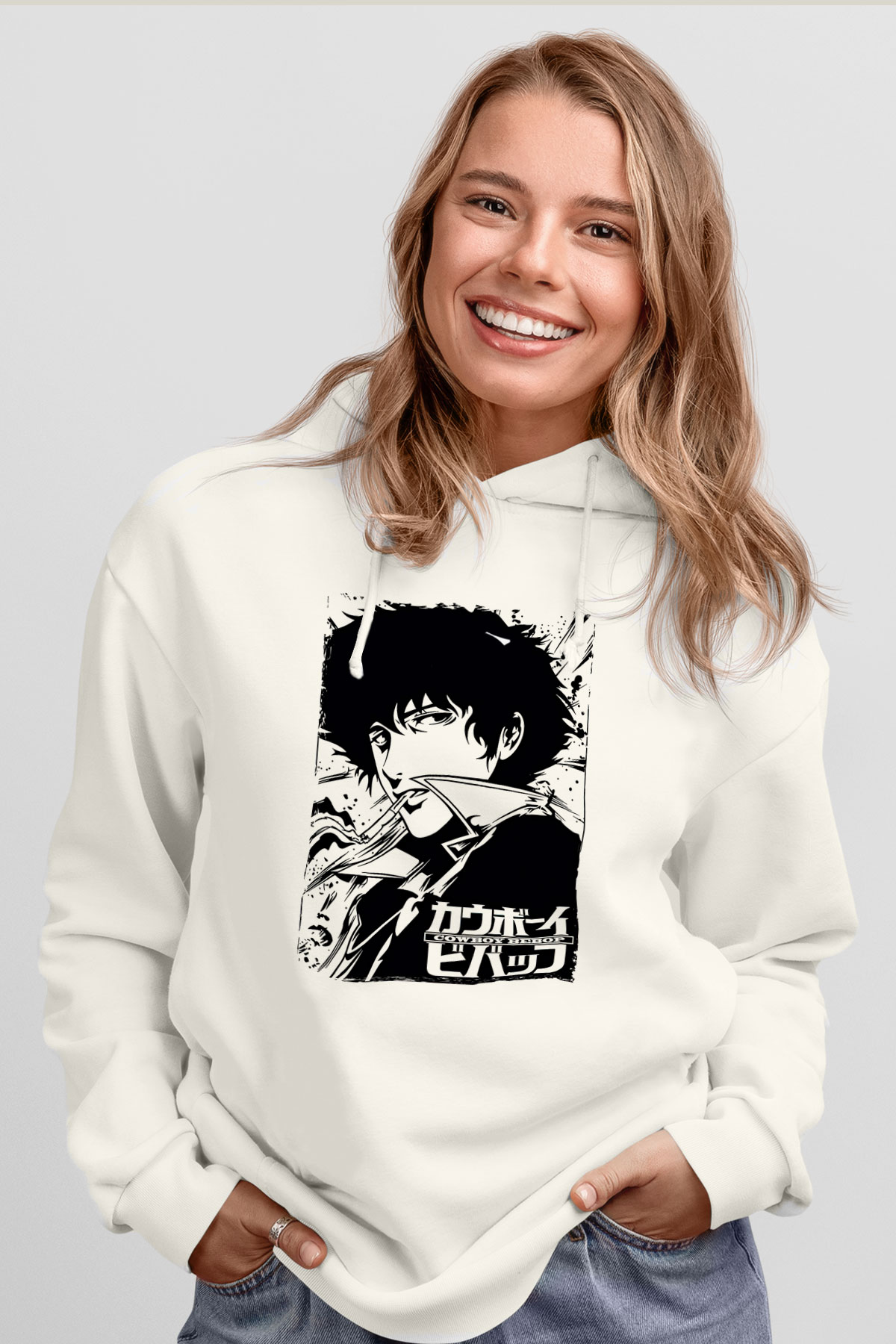 Cowboy Bebop Baskılı Beyaz Unisex Hoodie
