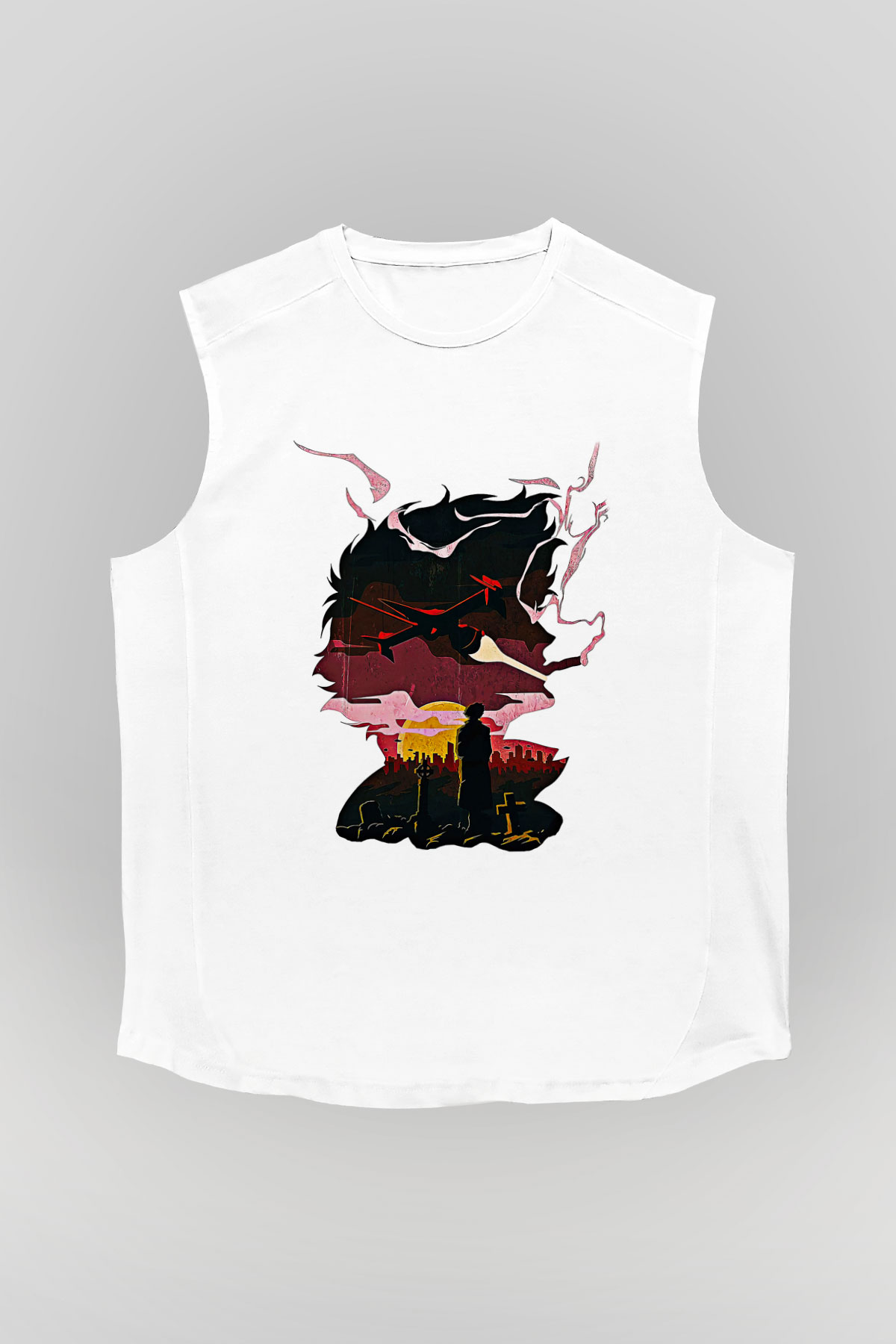 Cowboy Bebop Baskılı Beyaz Unisex Kolsuz Tişört - Tshirt