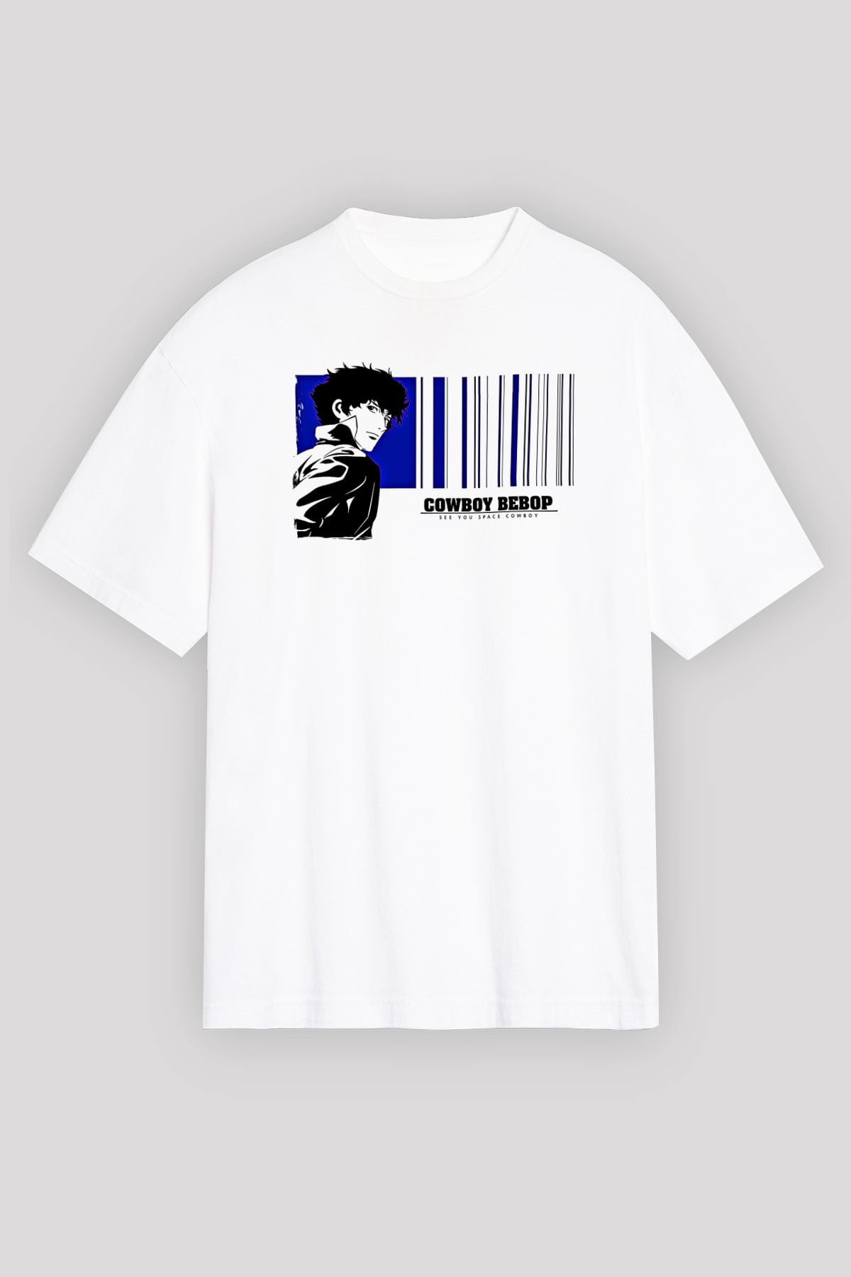 Cowboy Bebop Baskılı Beyaz Unisex Oversize Tişört - Tshirt