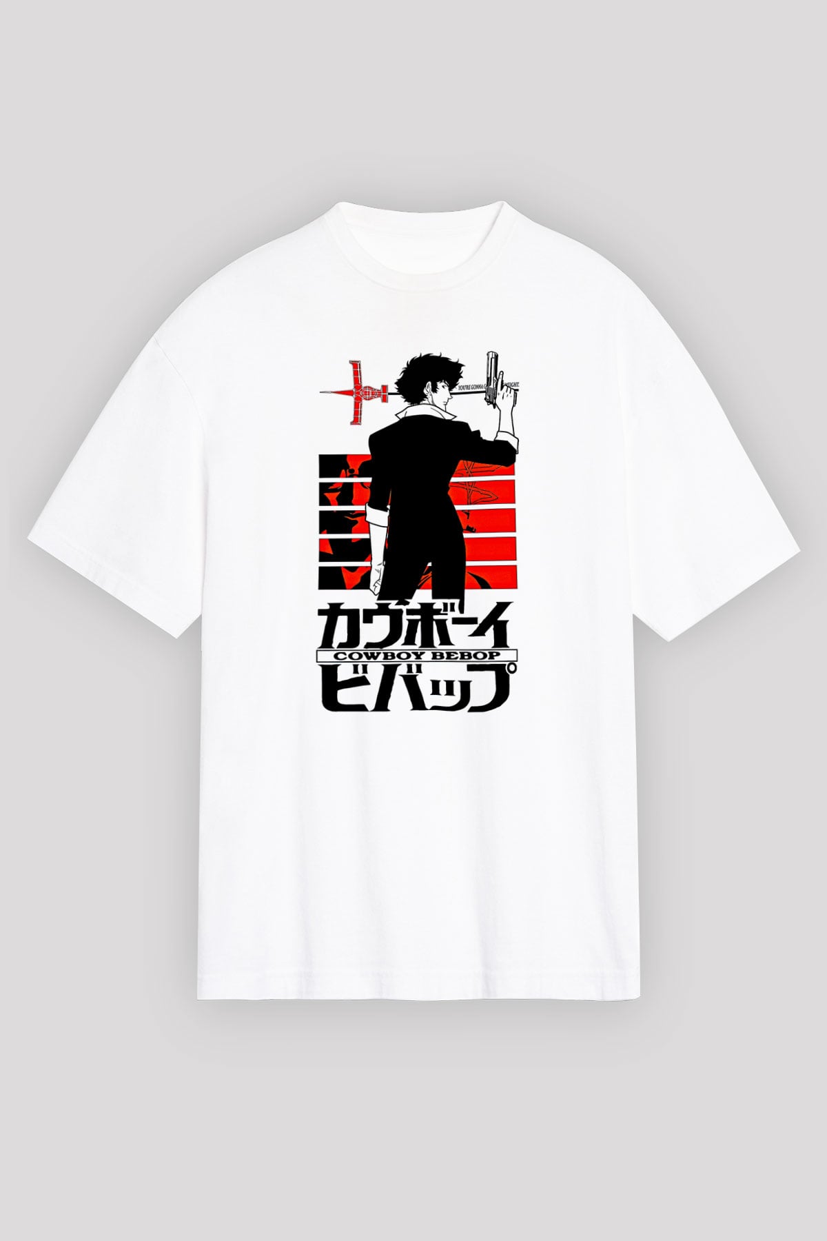Cowboy Bebop Baskılı Beyaz Unisex Oversize Tişört - Tshirt