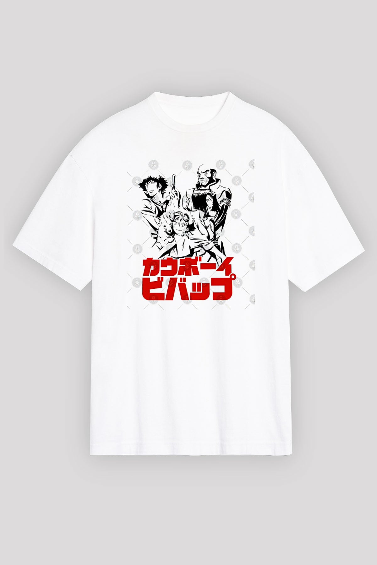 Cowboy Bebop Baskılı Beyaz Unisex Oversize Tişört - Tshirt