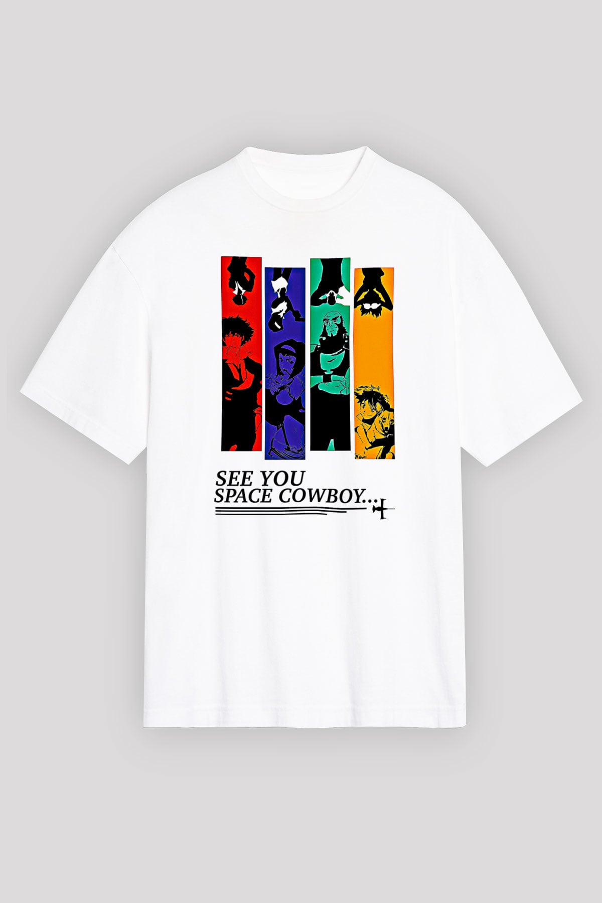 Cowboy Bebop Baskılı Beyaz Unisex Oversize Tişört - Tshirt