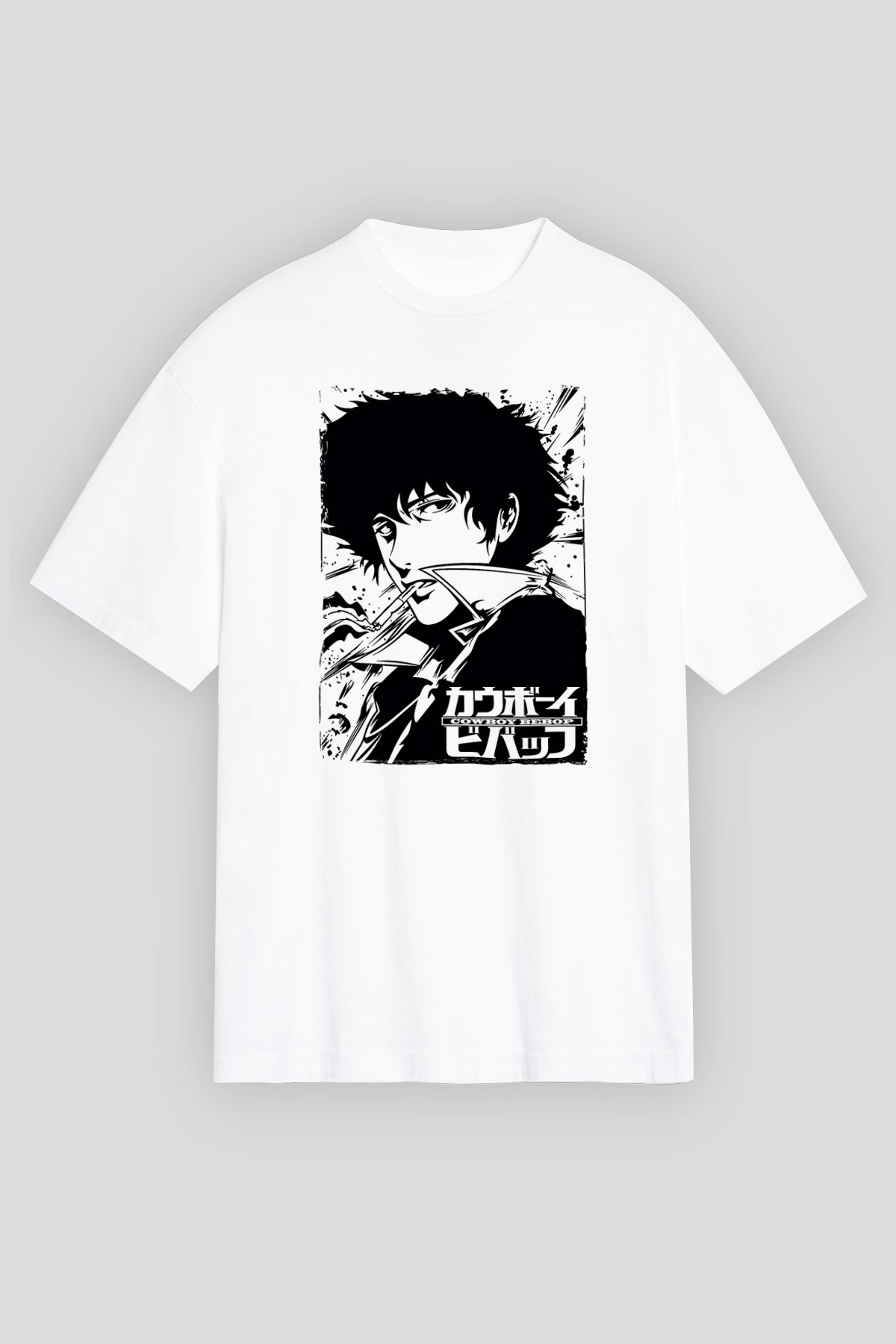 Cowboy Bebop Baskılı Beyaz Unisex Oversize Tişört - Tshirt