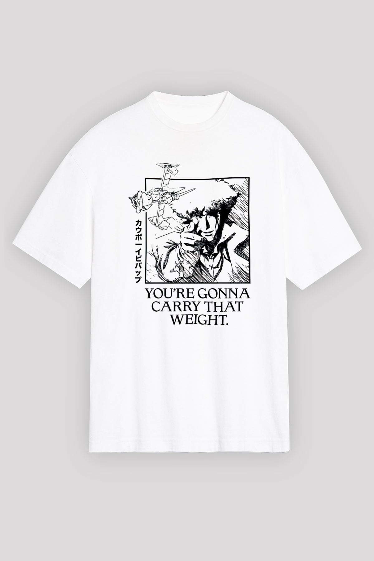 Cowboy Bebop Baskılı Beyaz Unisex Oversize Tişört - Tshirt