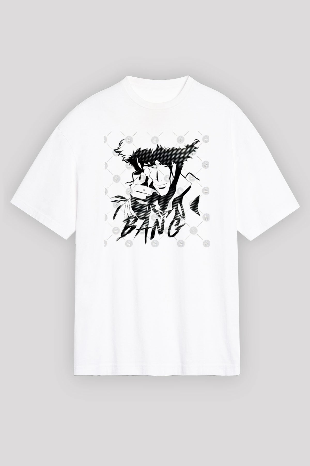 Cowboy Bebop Baskılı Beyaz Unisex Oversize Tişört - Tshirt