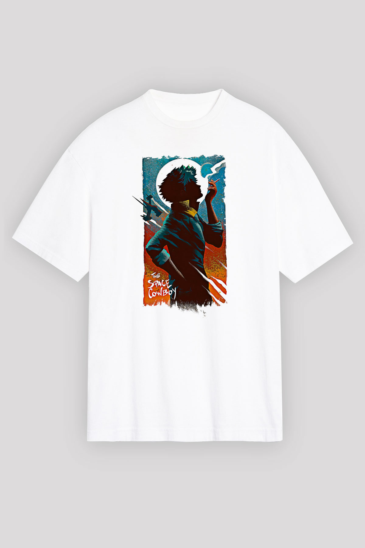 Cowboy Bebop Baskılı Beyaz Unisex Oversize Tişört - Tshirt
