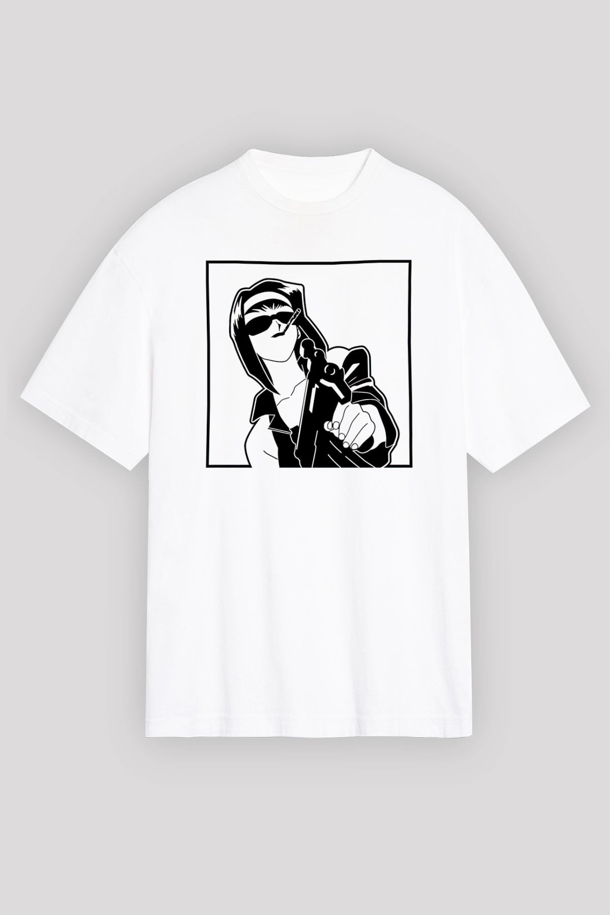 Cowboy Bebop Baskılı Beyaz Unisex Oversize Tişört - Tshirt