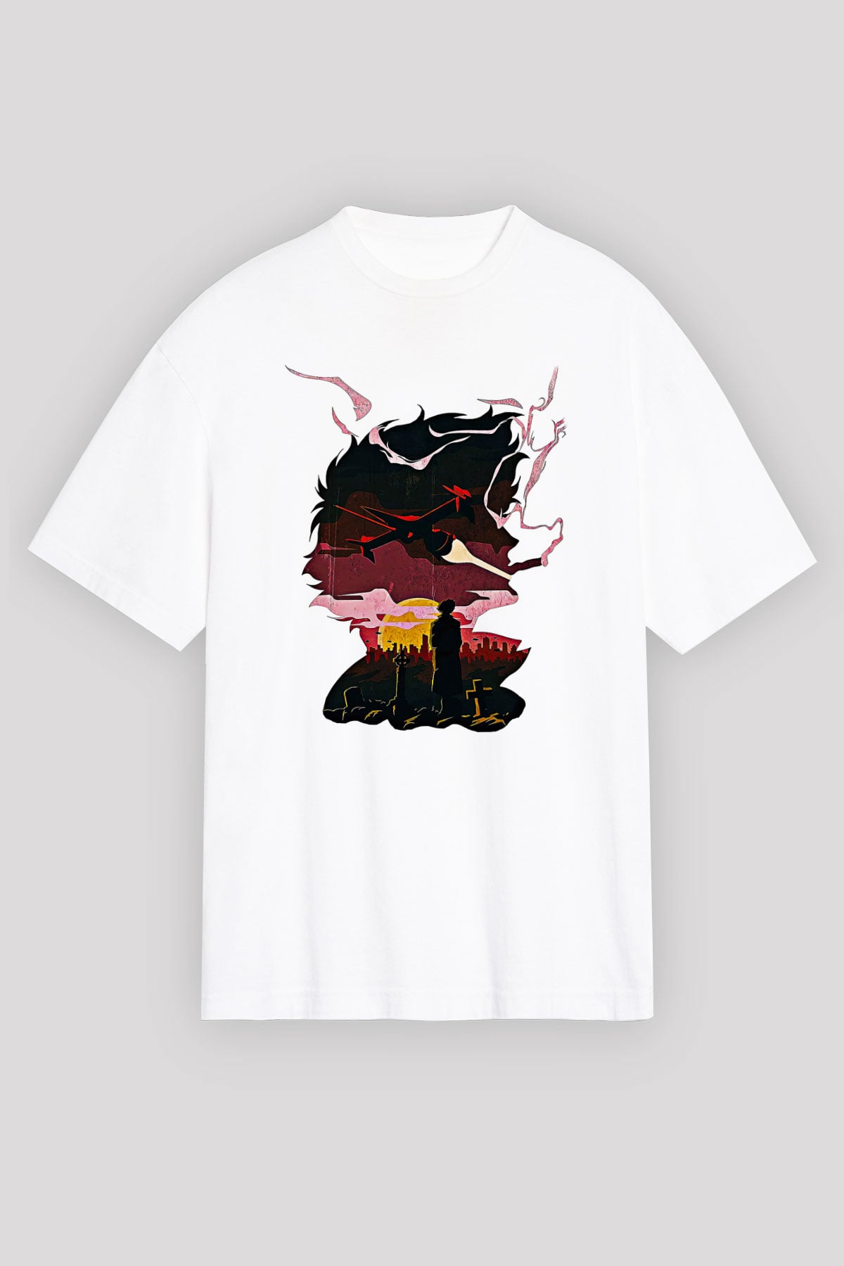Cowboy Bebop Baskılı Beyaz Unisex Oversize Tişört - Tshirt