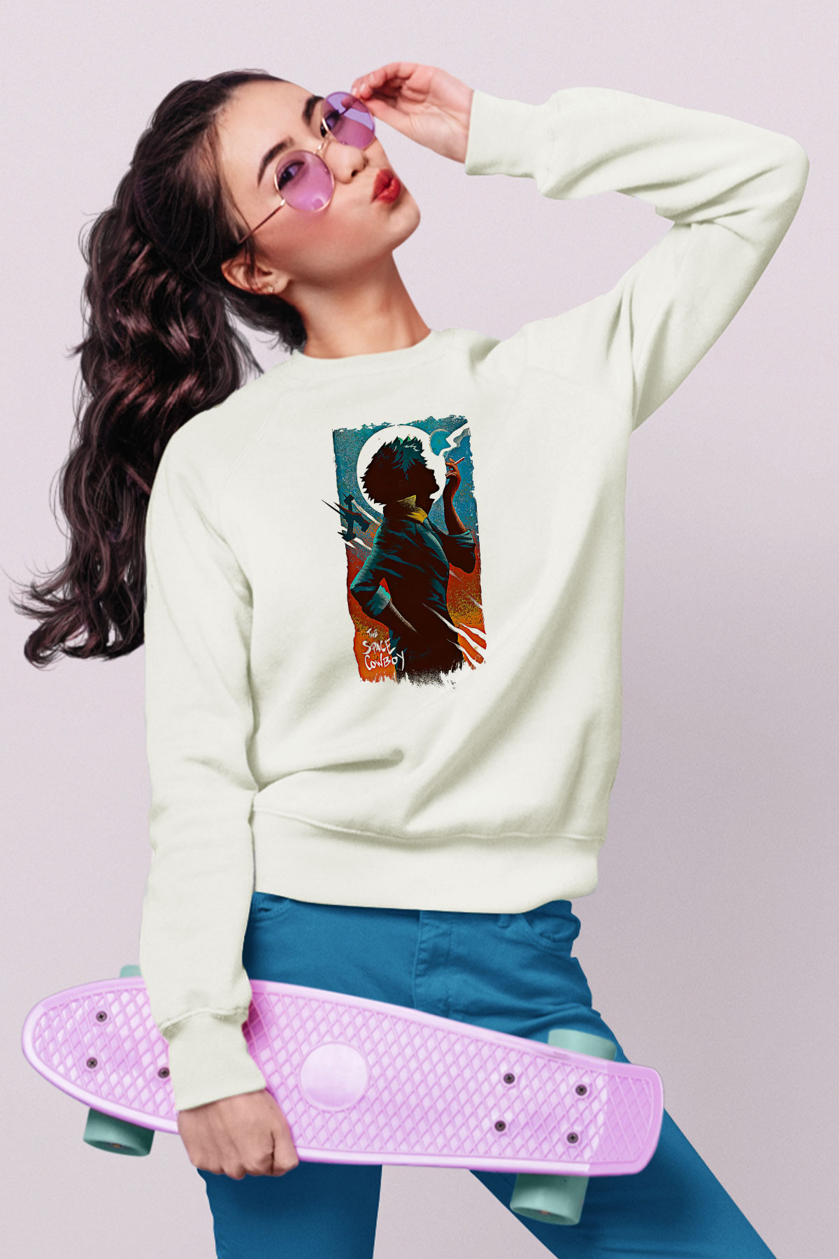Cowboy Bebop Baskılı Beyaz Unisex Sweatshirt