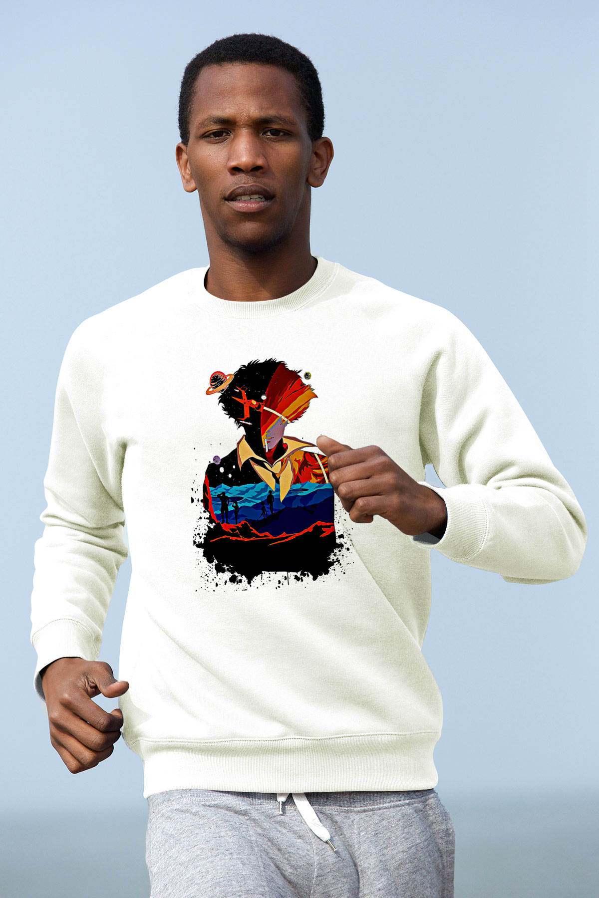 Cowboy Bebop Baskılı Beyaz Unisex Sweatshirt