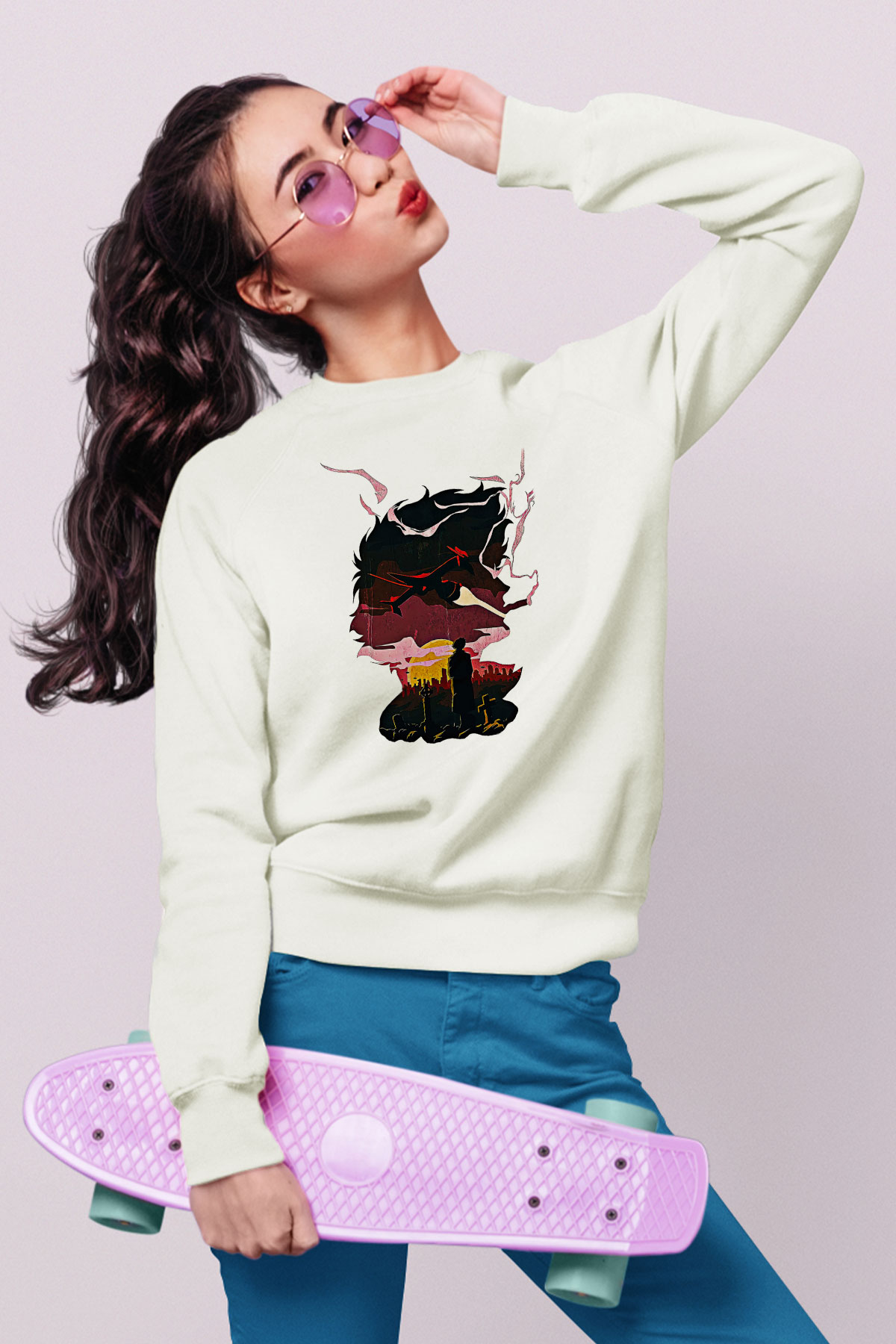 Cowboy Bebop Baskılı Beyaz Unisex Sweatshirt