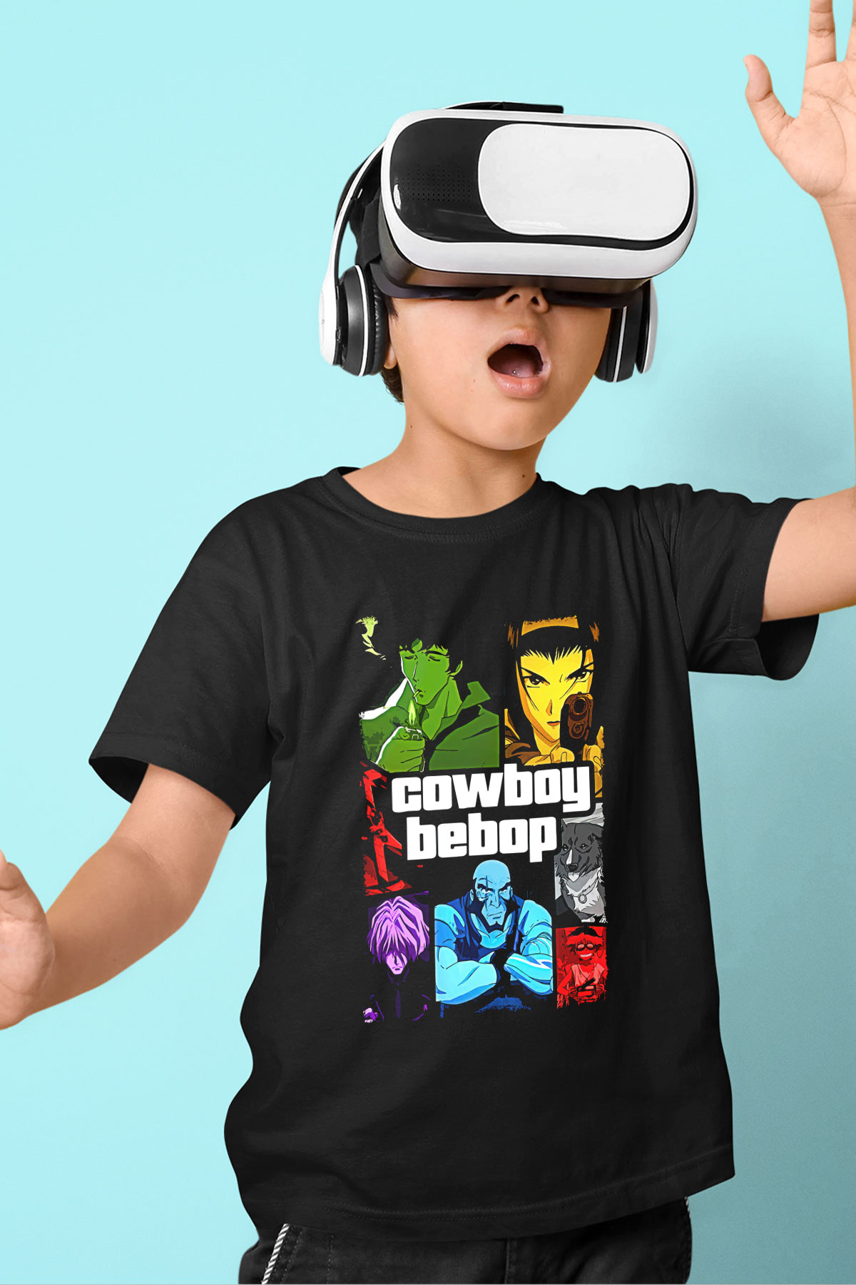 Cowboy Bebop Baskılı Unisex Siyah Çocuk Tişört - Tshirt