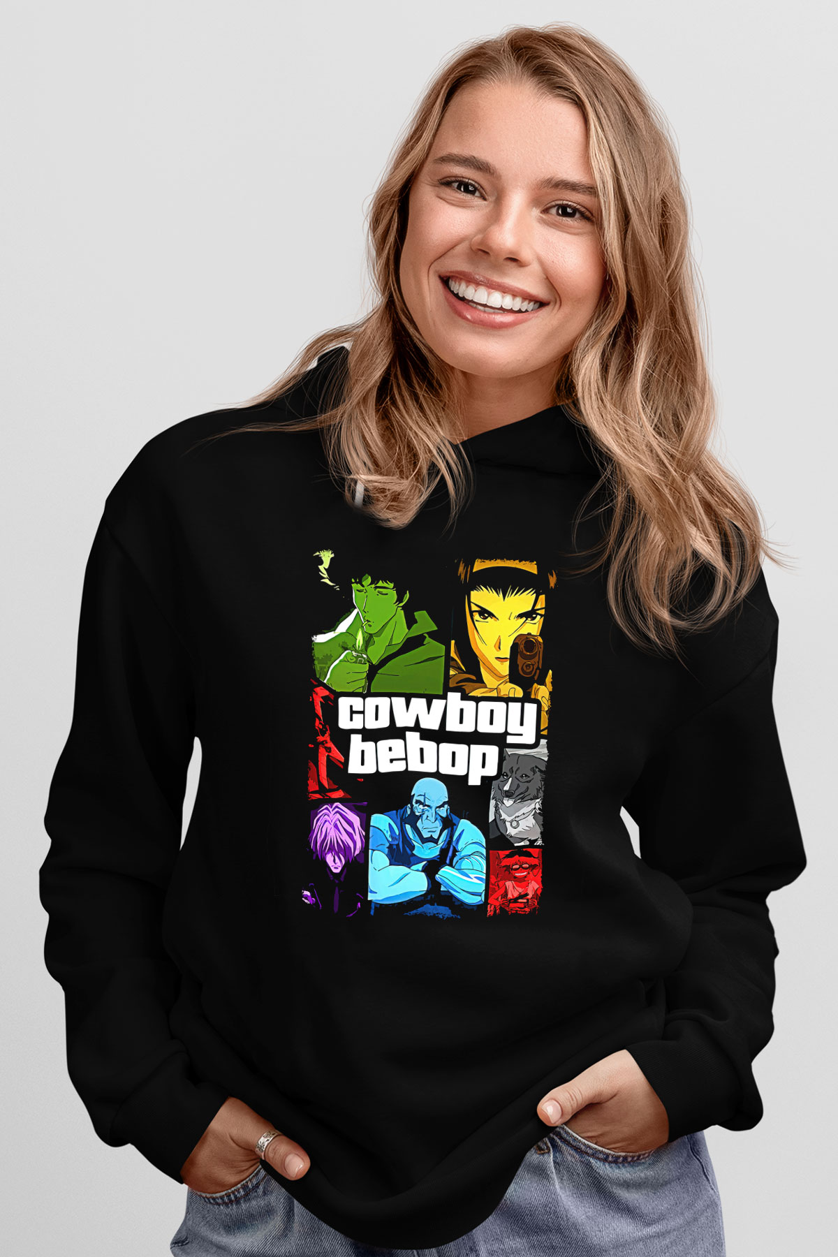 Cowboy Bebop Baskılı Unisex Siyah Hoodie