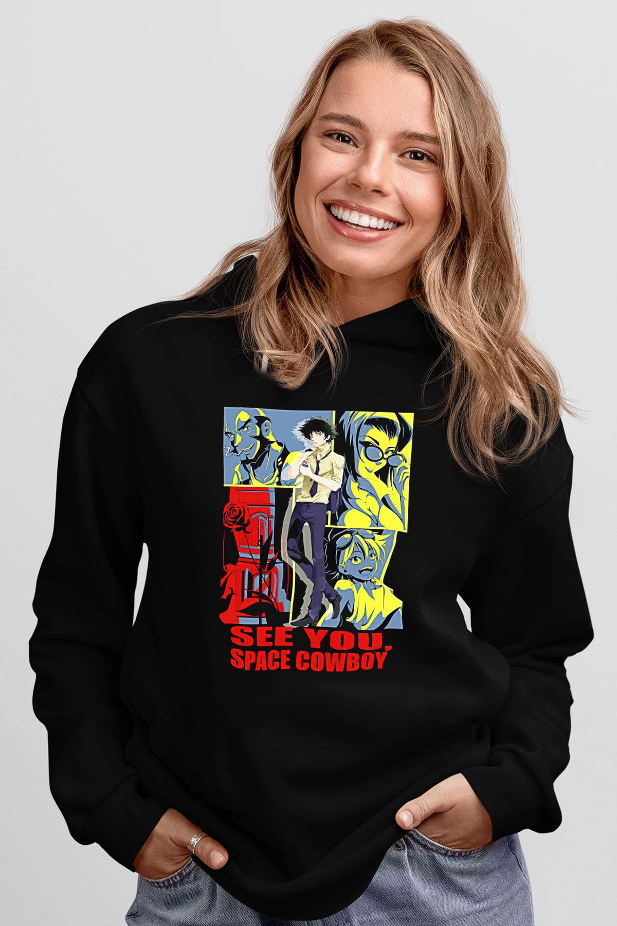Cowboy Bebop Baskılı Unisex Siyah Hoodie