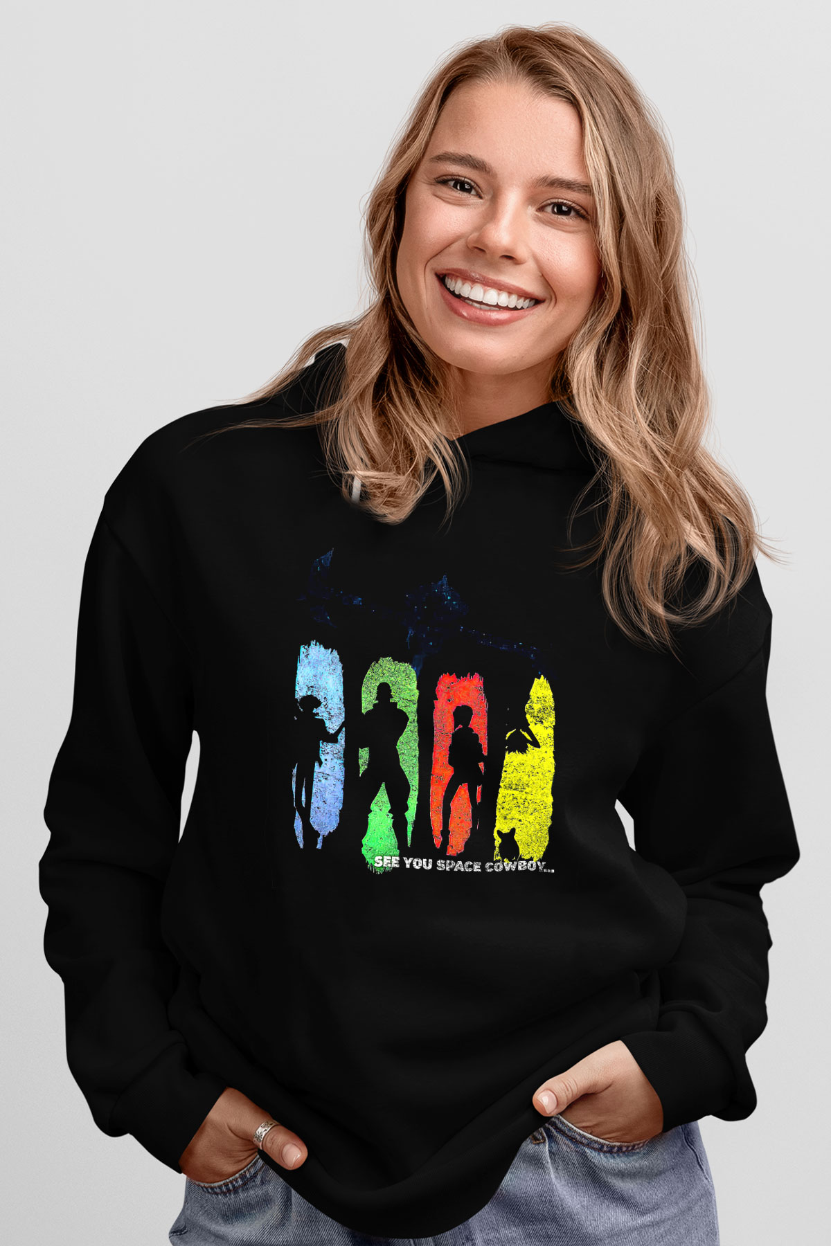 Cowboy Bebop Baskılı Unisex Siyah Hoodie