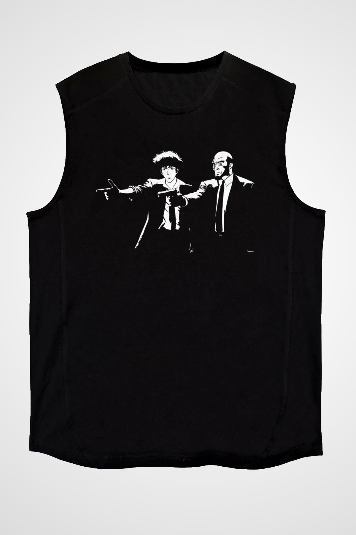 Cowboy Bebop Baskılı Unisex Siyah Kolsuz Tişört - Tshirt