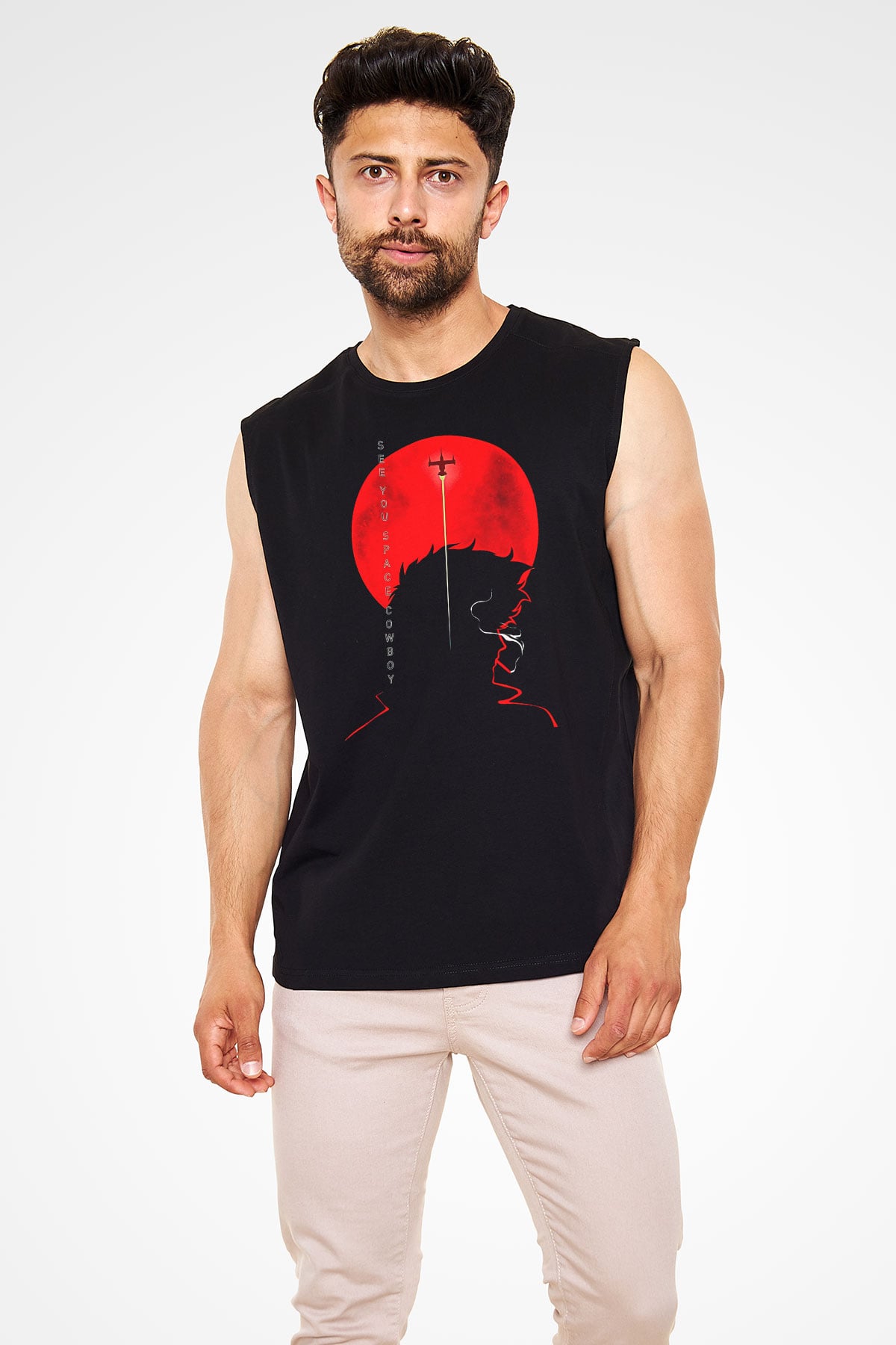 Cowboy Bebop Baskılı Unisex Siyah Kolsuz Tişört - Tshirt