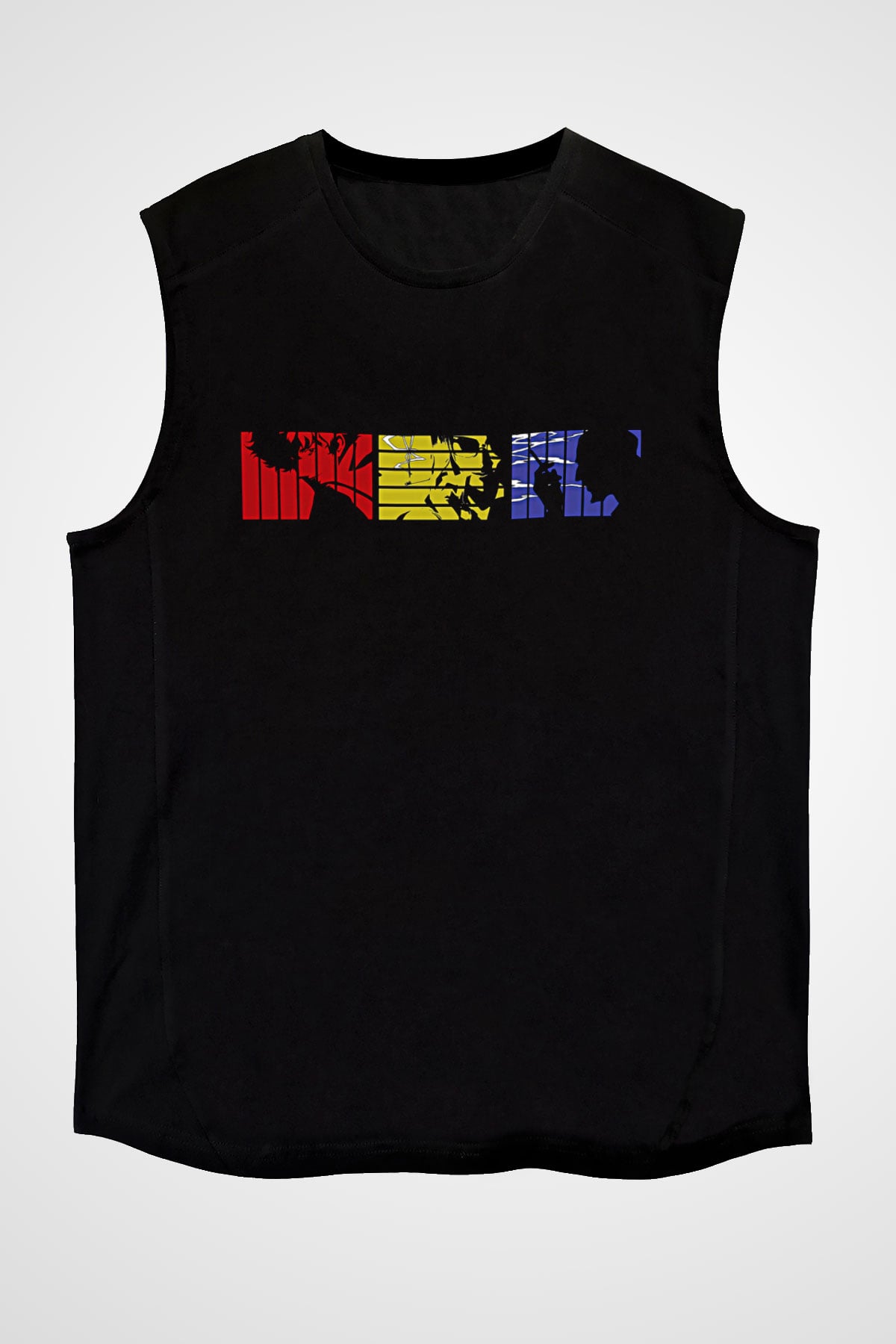 Cowboy Bebop Baskılı Unisex Siyah Kolsuz Tişört - Tshirt
