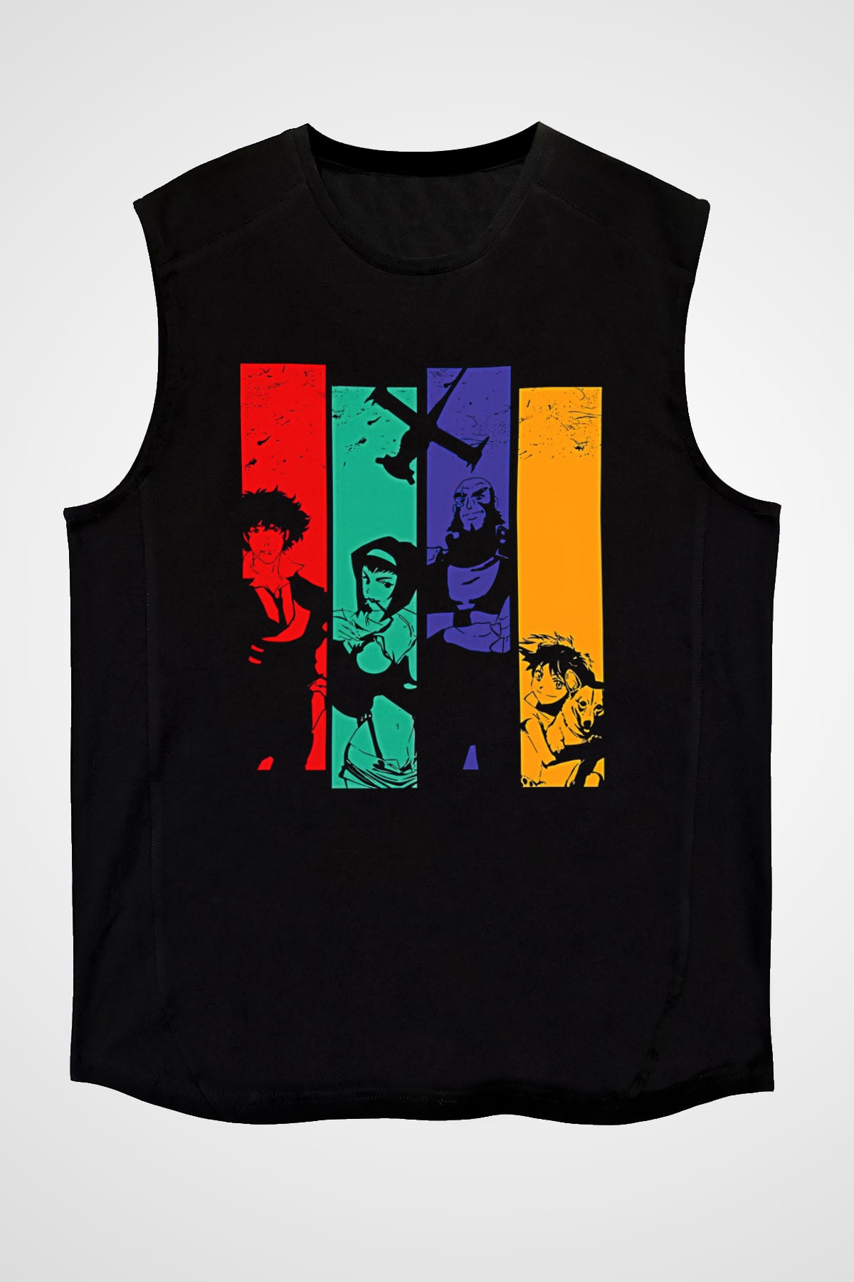 Cowboy Bebop Baskılı Unisex Siyah Kolsuz Tişört - Tshirt