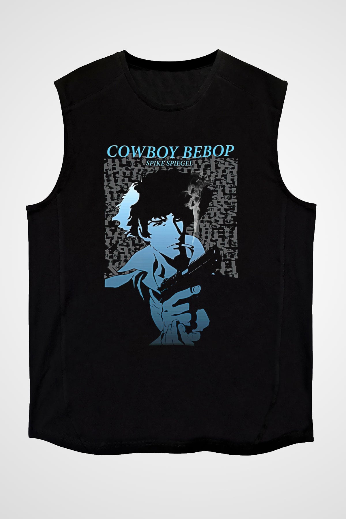 Cowboy Bebop Baskılı Unisex Siyah Kolsuz Tişört - Tshirt