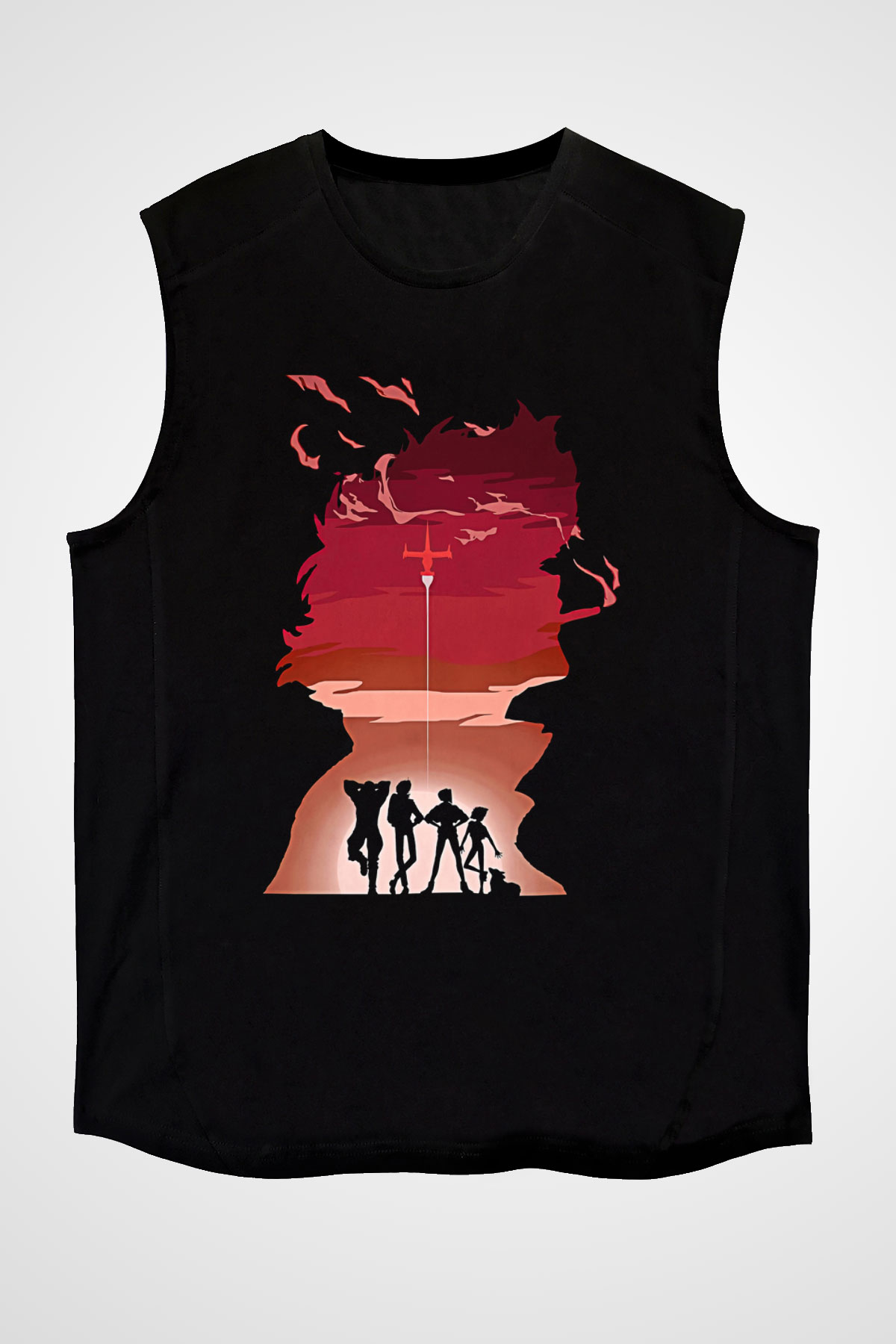 Cowboy Bebop Baskılı Unisex Siyah Kolsuz Tişört - Tshirt
