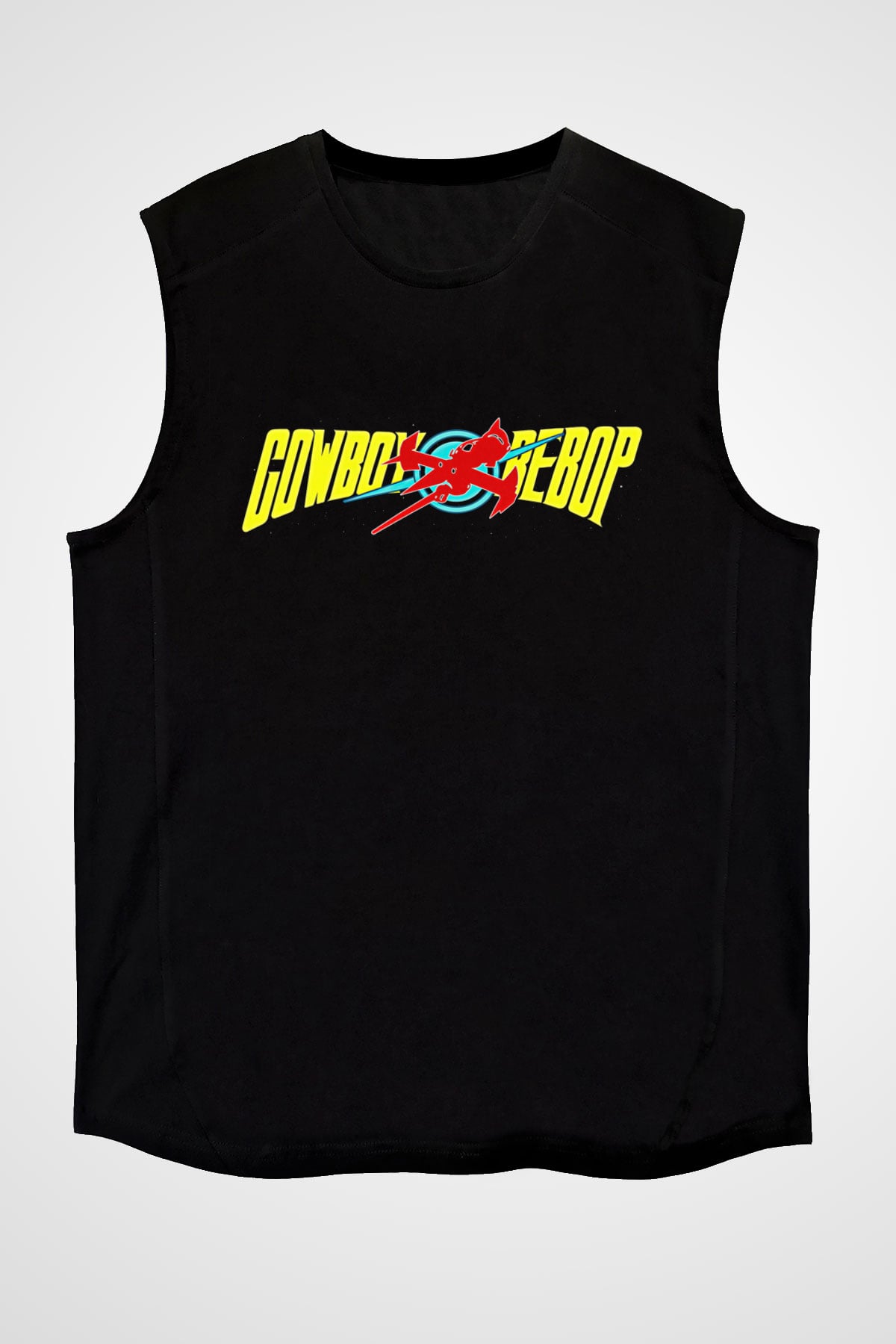Cowboy Bebop Baskılı Unisex Siyah Kolsuz Tişört - Tshirt
