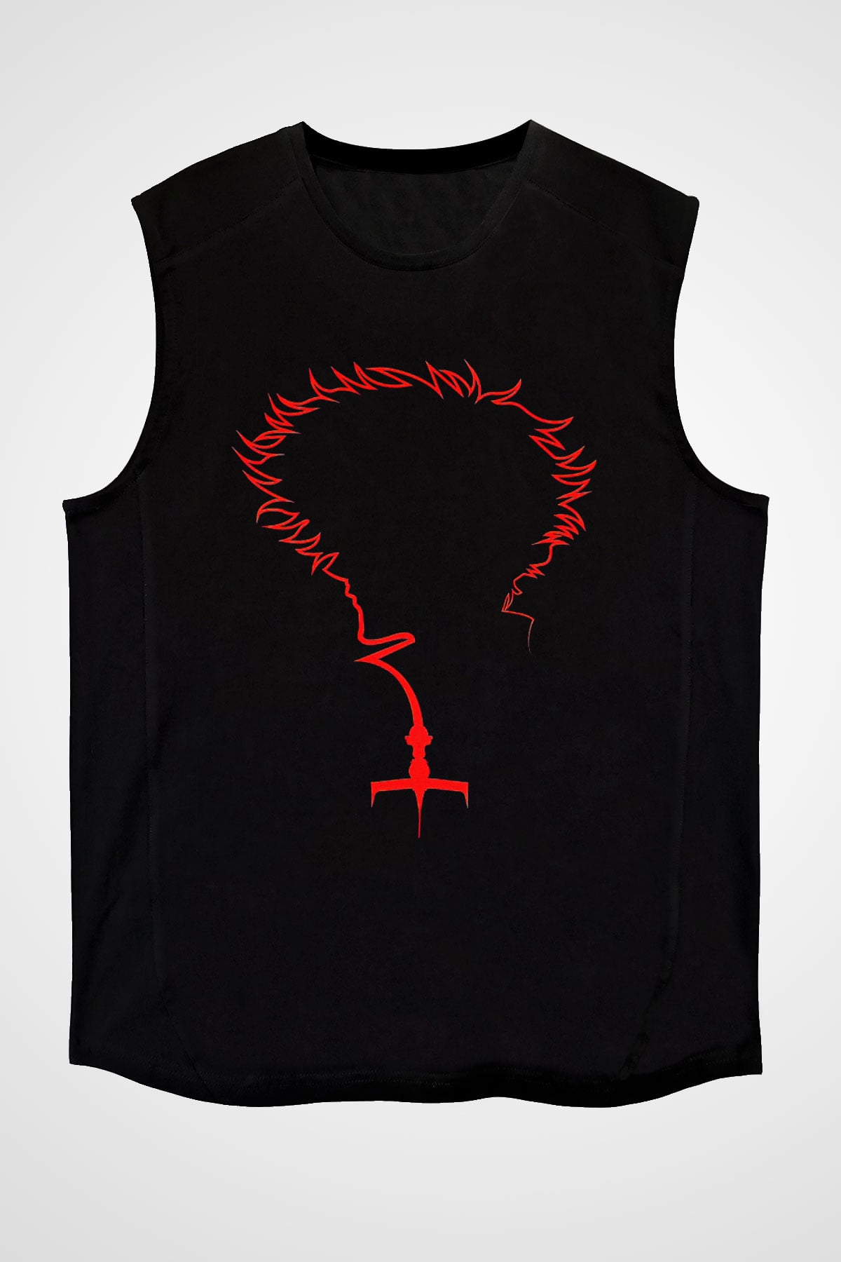 Cowboy Bebop Baskılı Unisex Siyah Kolsuz Tişört - Tshirt