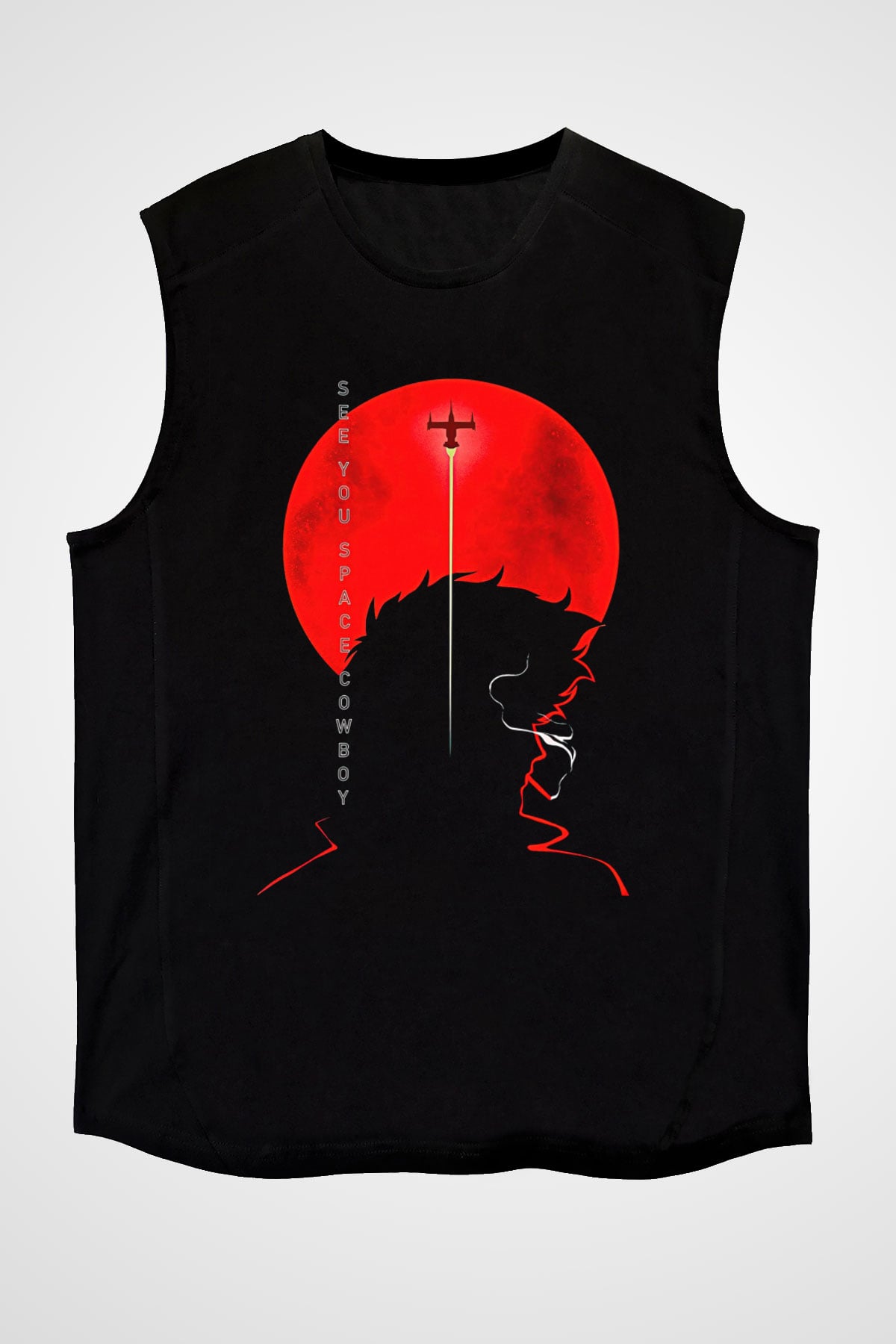 Cowboy Bebop Baskılı Unisex Siyah Kolsuz Tişört - Tshirt