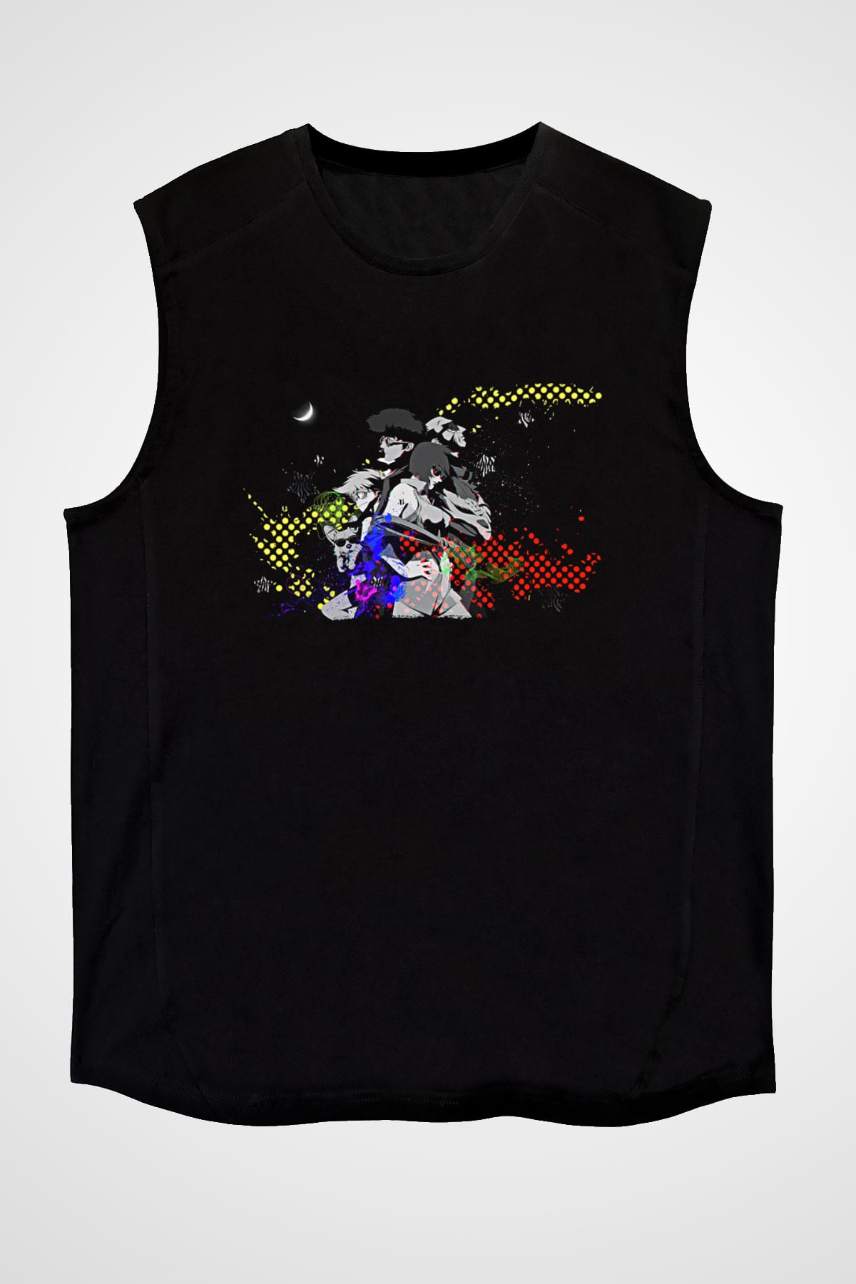 Cowboy Bebop Baskılı Unisex Siyah Kolsuz Tişört - Tshirt