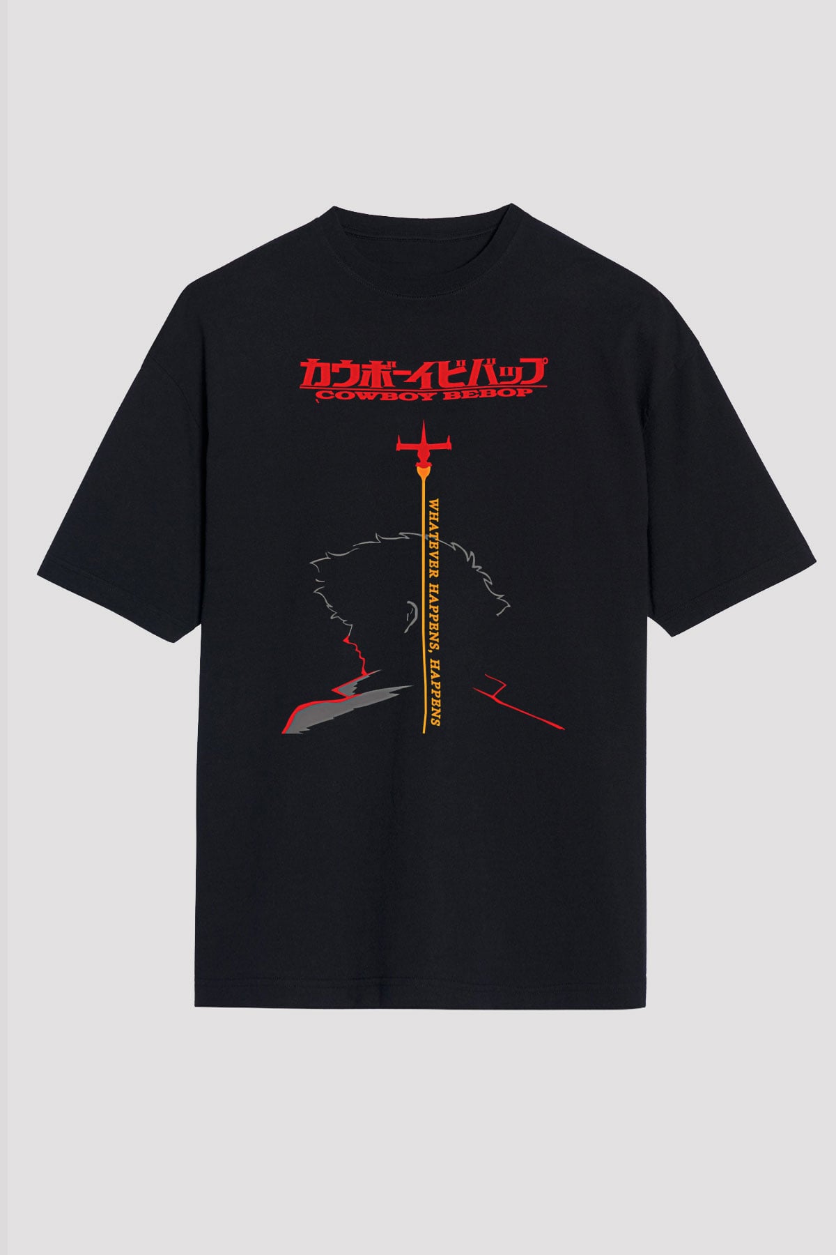 Cowboy Bebop Baskılı Unisex Siyah Oversize Tişört - Tshirt
