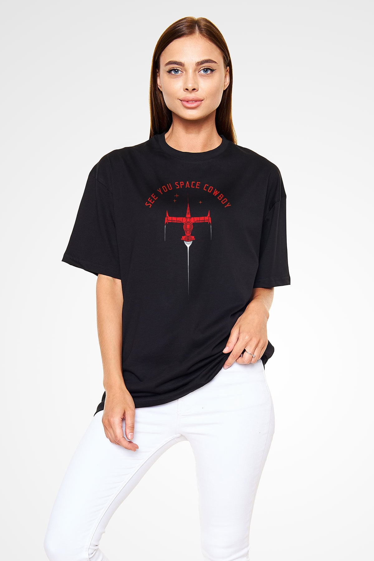 Cowboy Bebop Baskılı Unisex Siyah Oversize Tişört - Tshirt