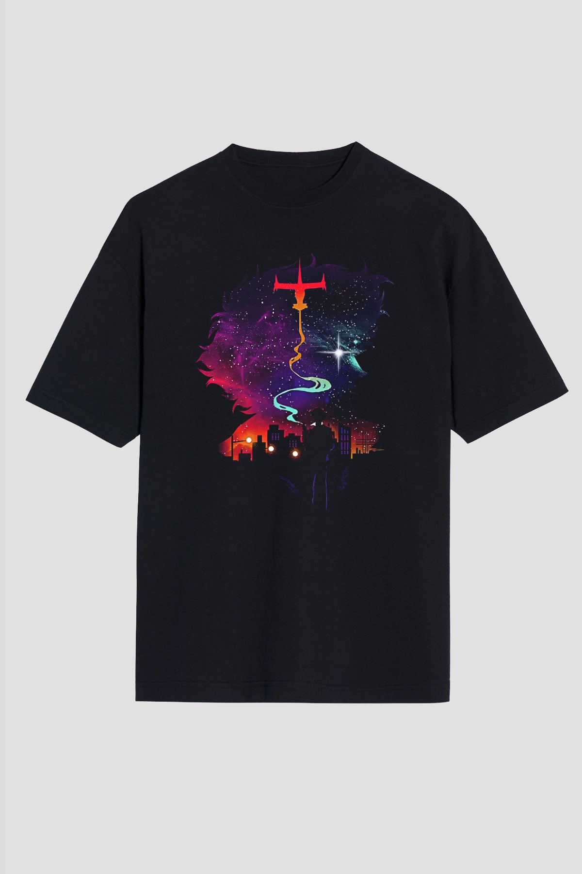 Cowboy Bebop Baskılı Unisex Siyah Oversize Tişört - Tshirt