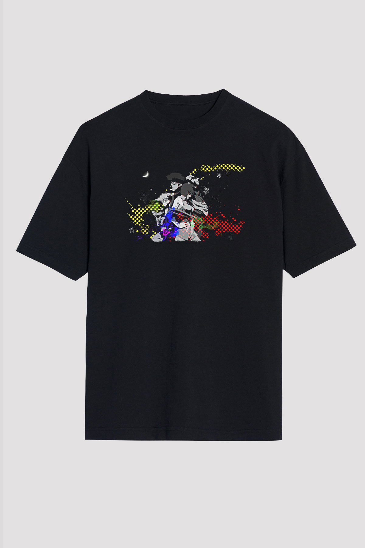Cowboy Bebop Baskılı Unisex Siyah Oversize Tişört - Tshirt
