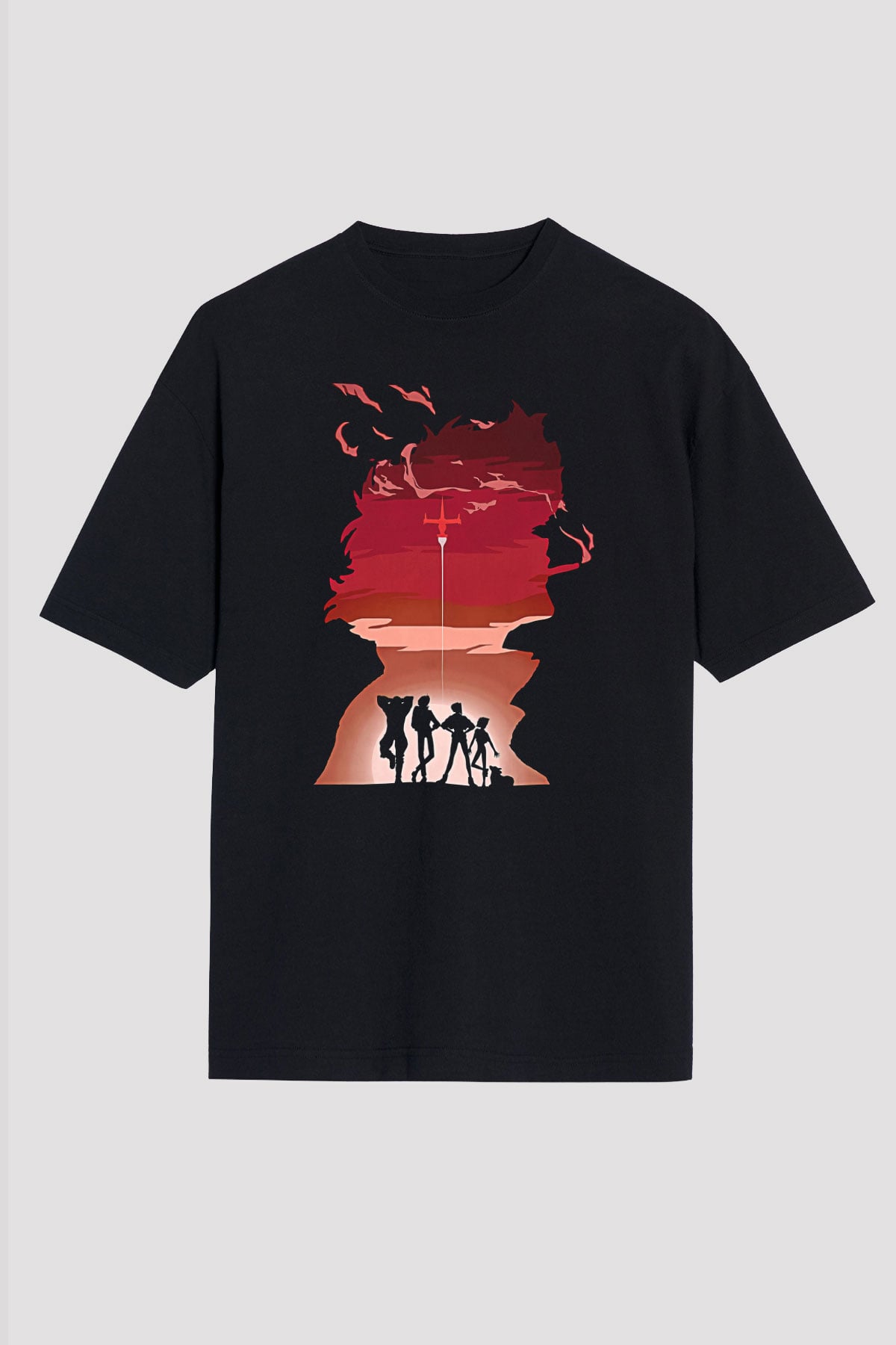Cowboy Bebop Baskılı Unisex Siyah Oversize Tişört - Tshirt