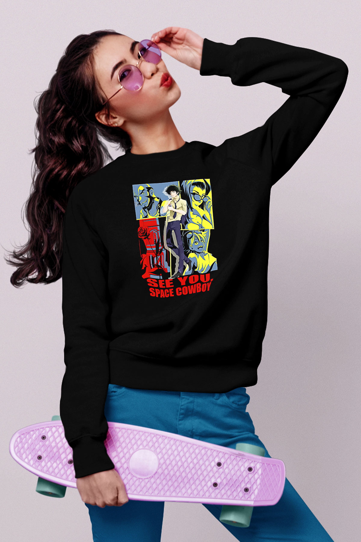 Cowboy Bebop Baskılı Unisex Siyah Sweatshirt
