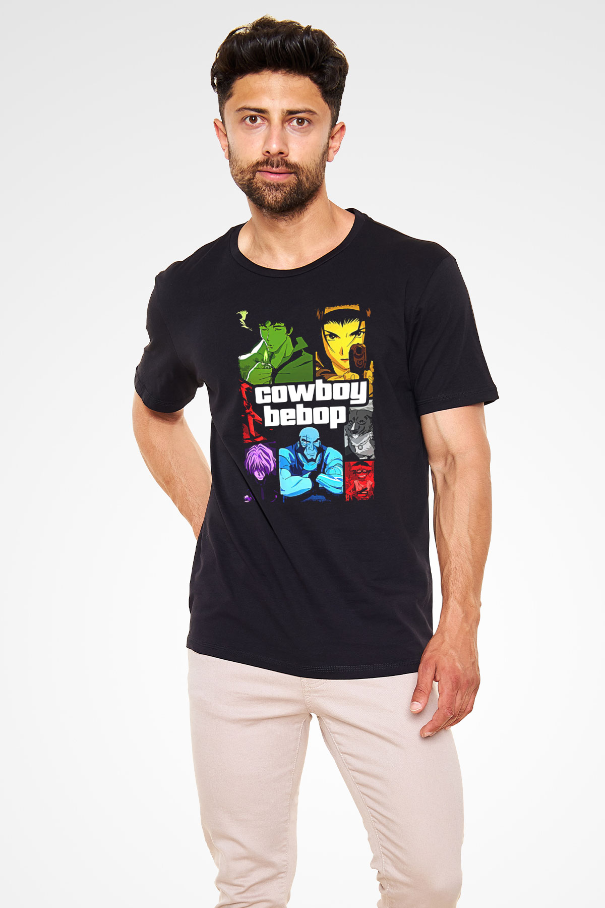 Cowboy Bebop Baskılı Unisex Siyah Tişört - Tshirt