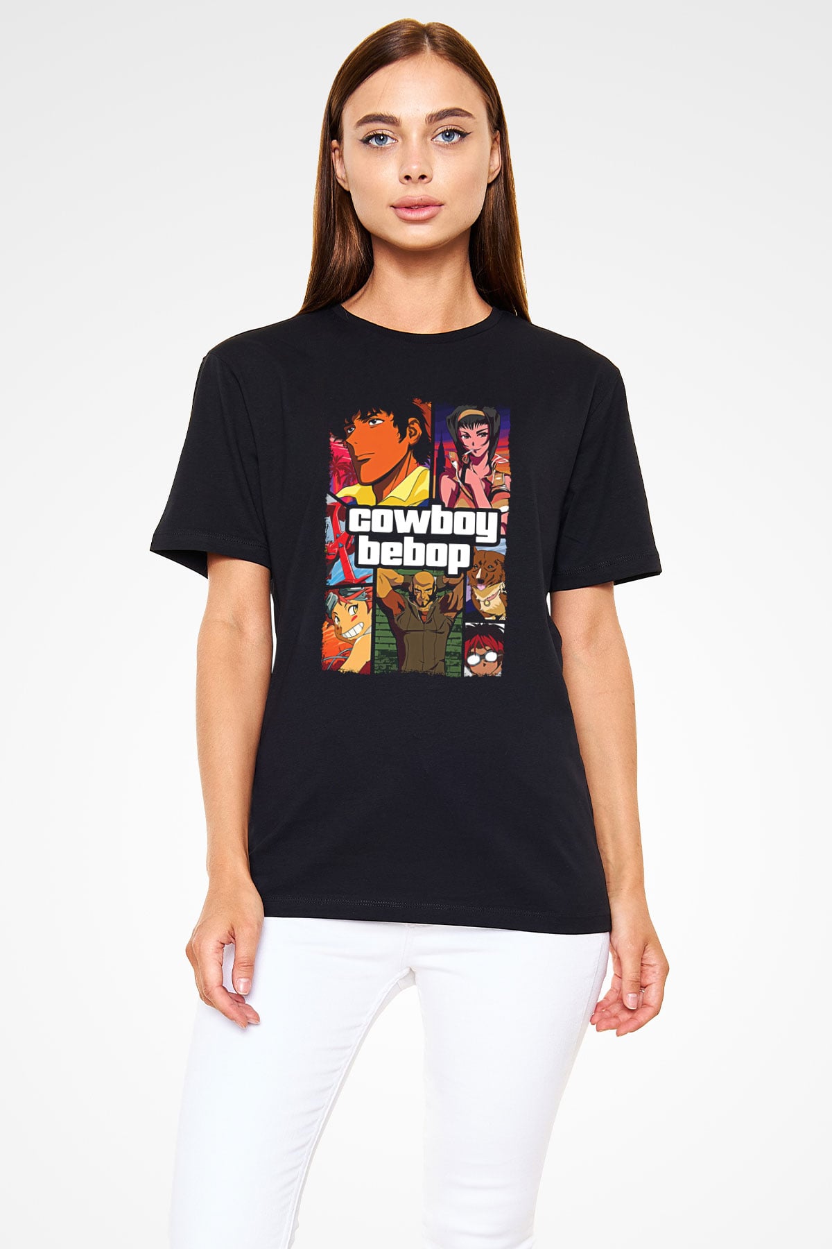 Cowboy Bebop Baskılı Unisex Siyah Tişört - Tshirt