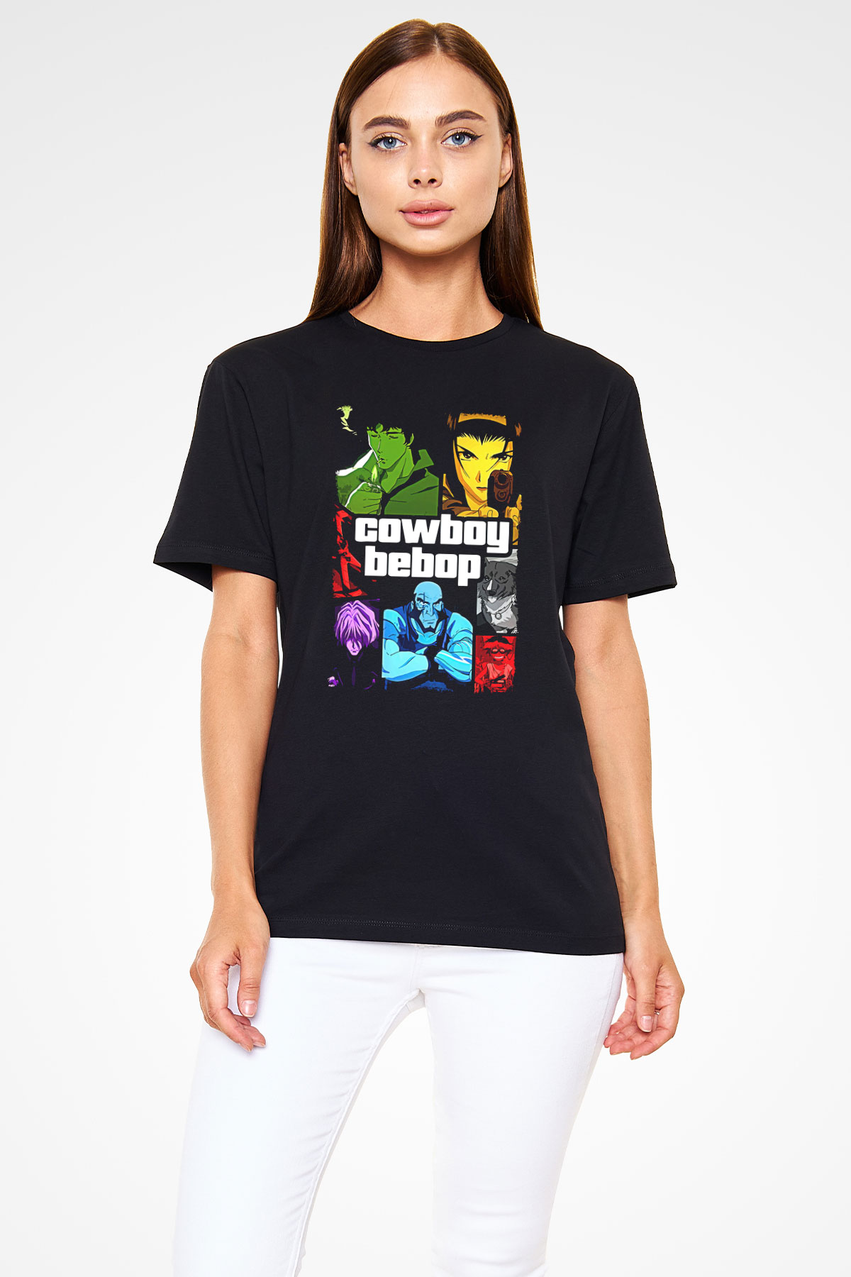 Cowboy Bebop Baskılı Unisex Siyah Tişört - Tshirt