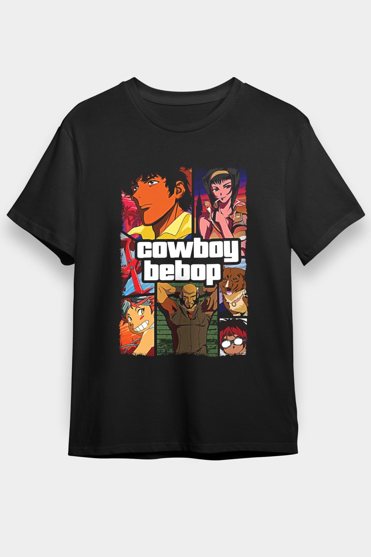 Cowboy Bebop Baskılı Unisex Siyah Tişört - Tshirt
