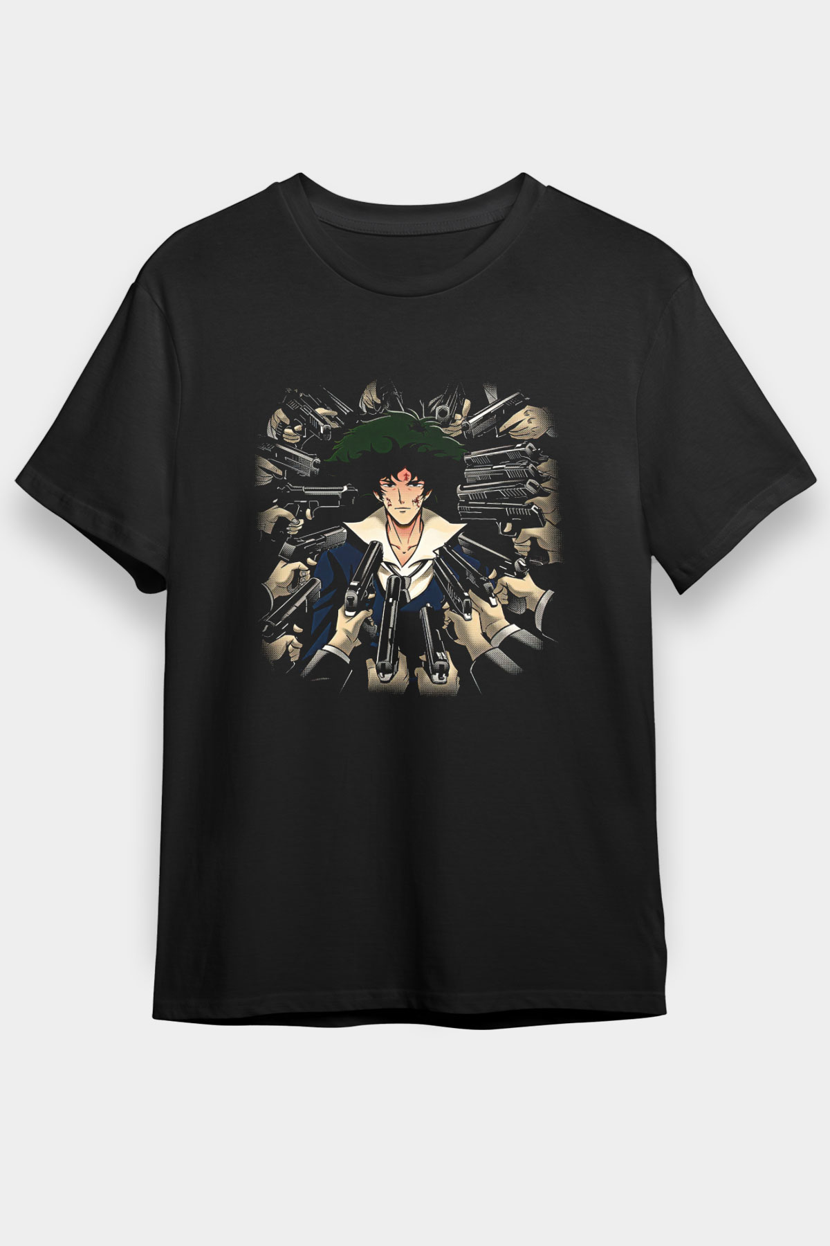 Cowboy Bebop Baskılı Unisex Siyah Tişört - Tshirt
