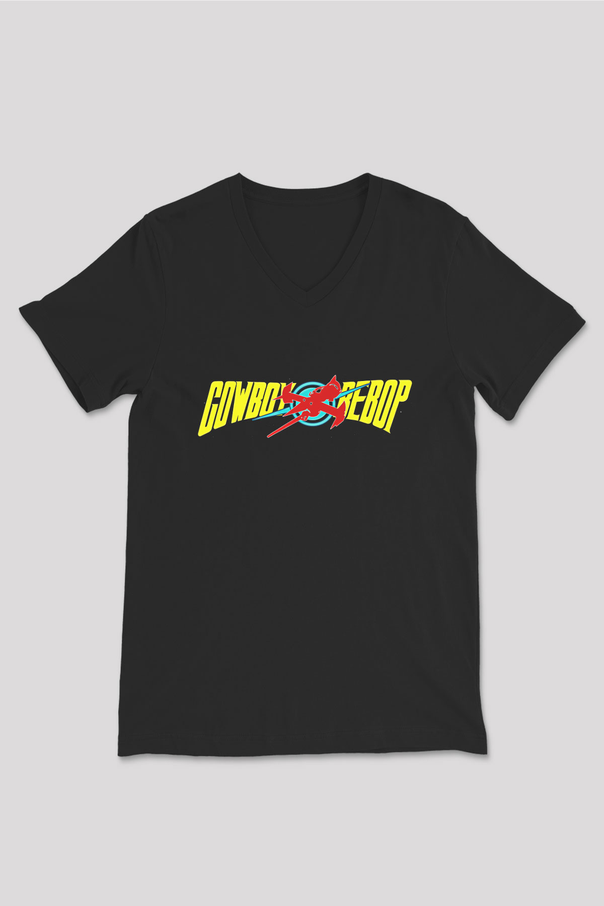 Cowboy Bebop Baskılı Unisex Siyah V Yaka Tişört - Tshirt