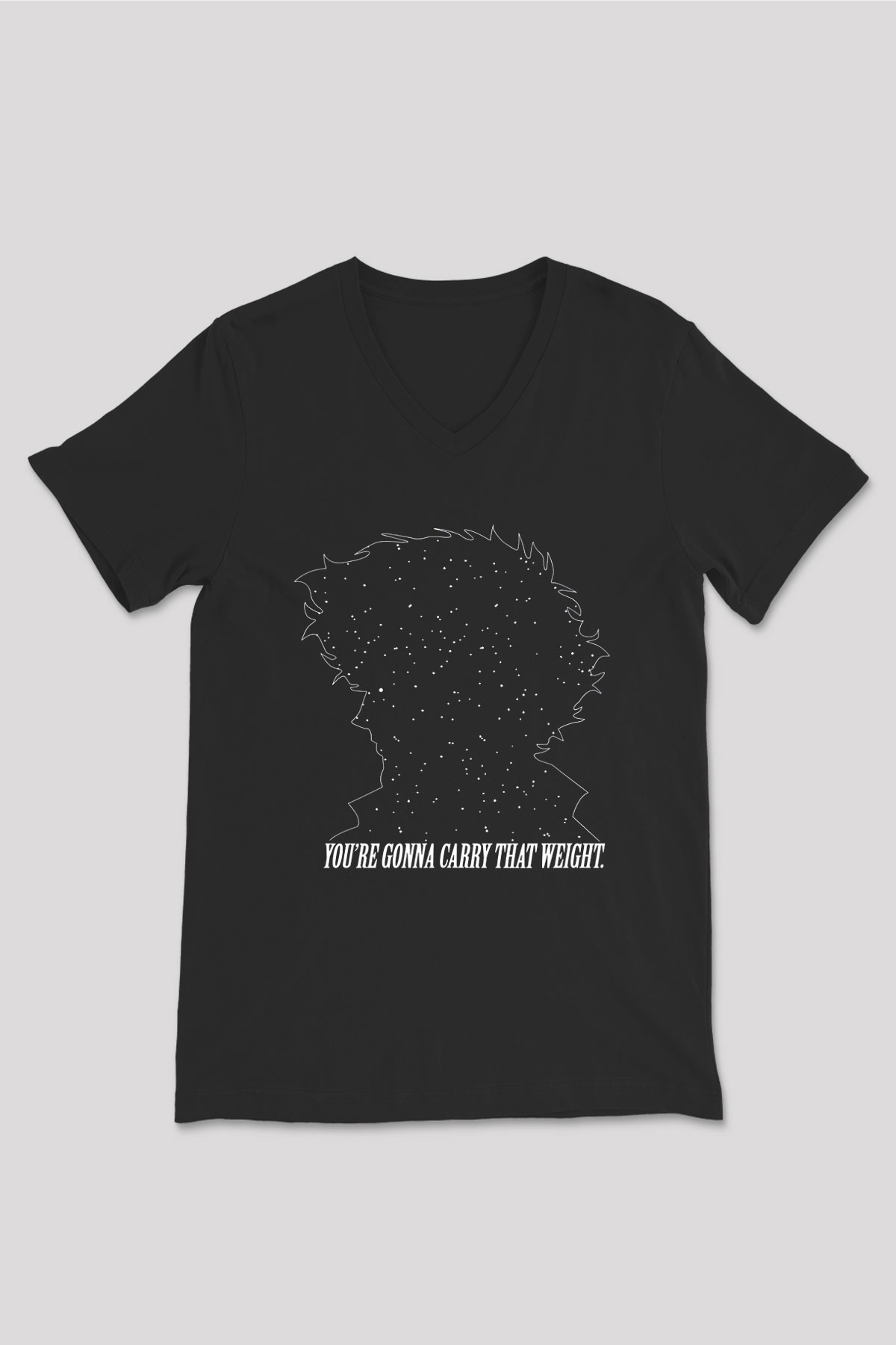 Cowboy Bebop Baskılı Unisex Siyah V Yaka Tişört - Tshirt
