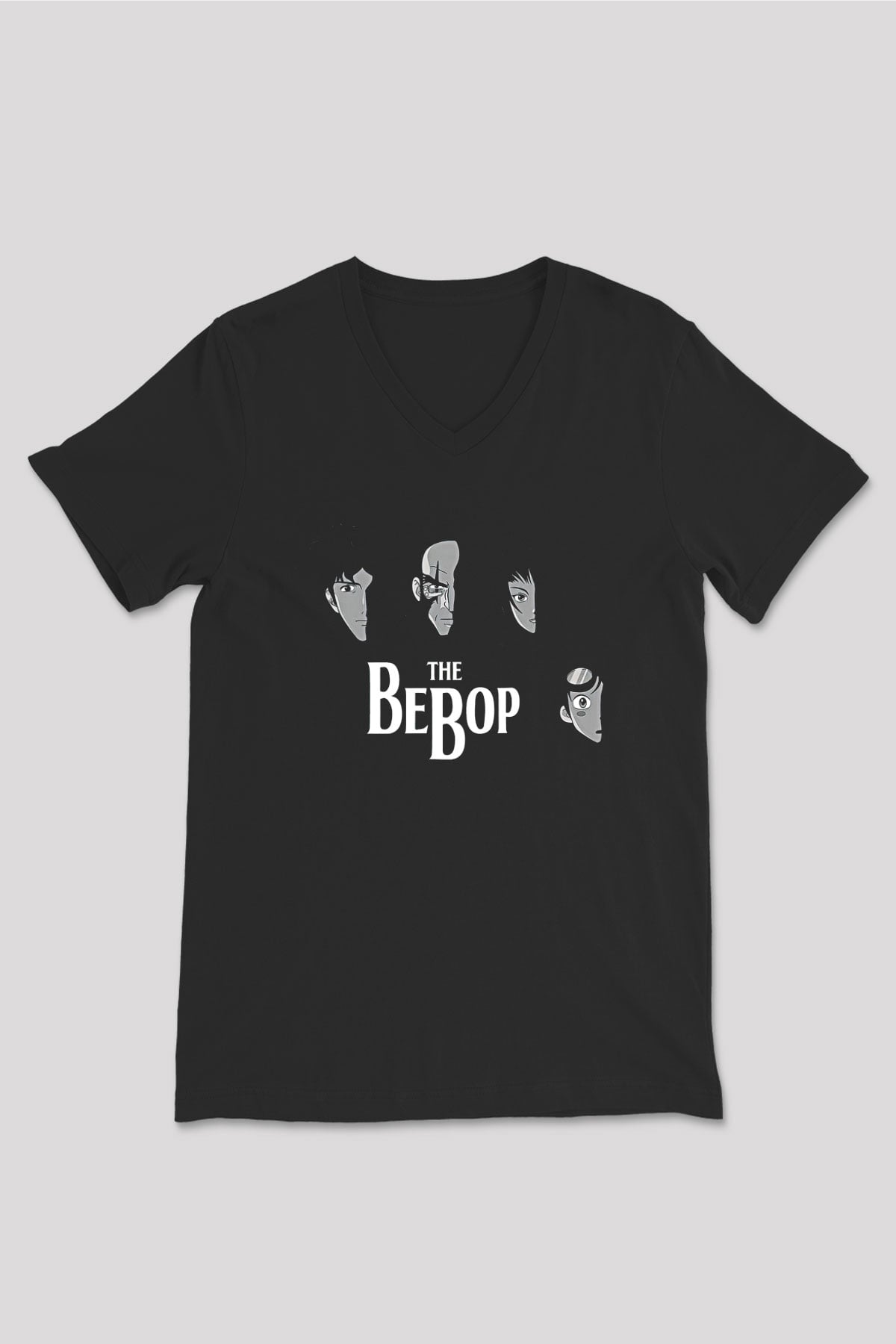 Cowboy Bebop Baskılı Unisex Siyah V Yaka Tişört - Tshirt