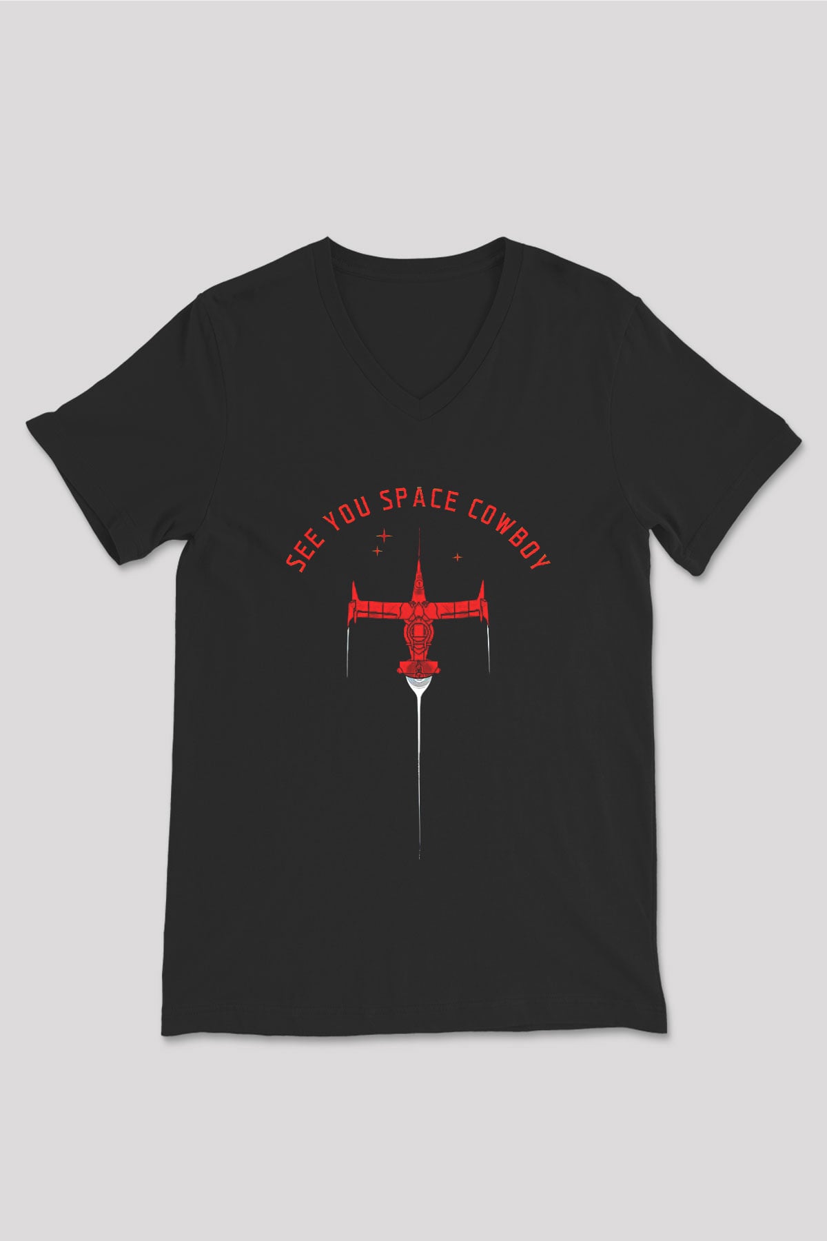 Cowboy Bebop Baskılı Unisex Siyah V Yaka Tişört - Tshirt