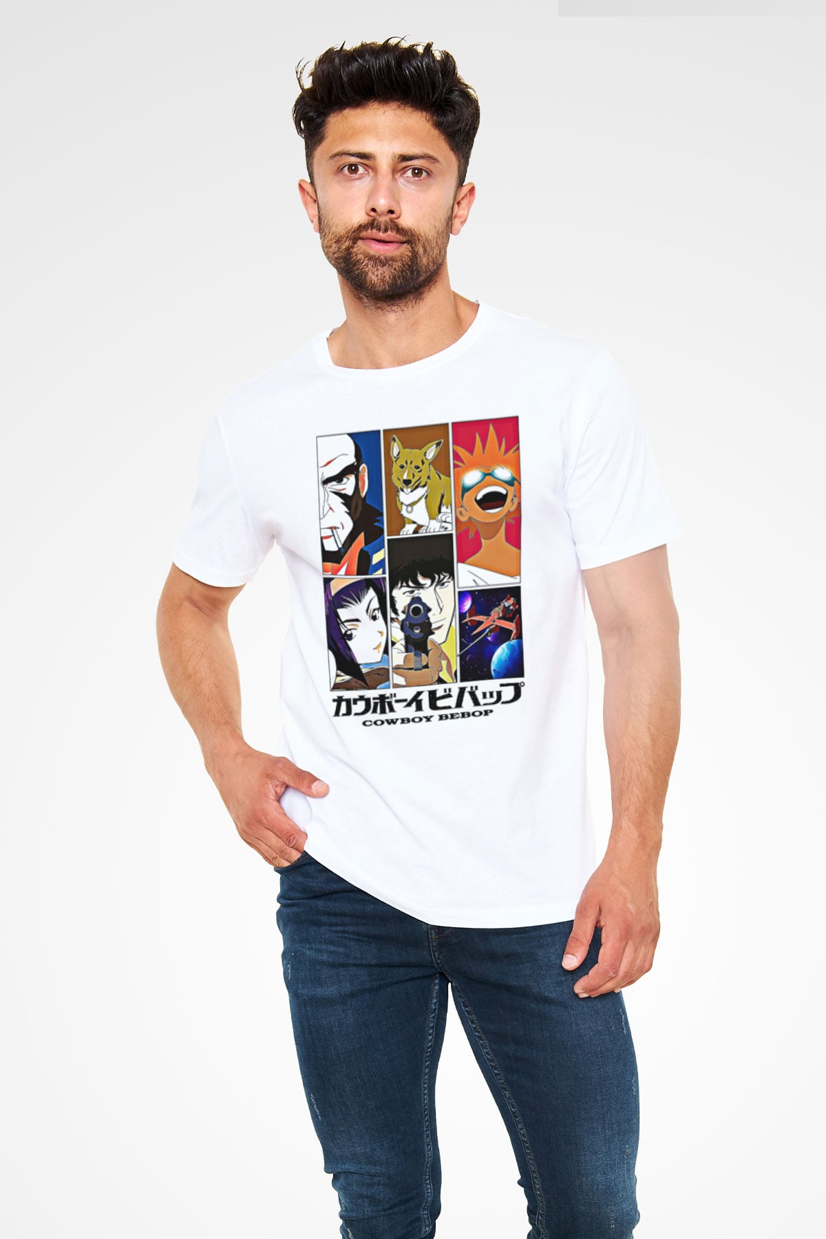 Cowboy Bebop Unisex Baskılı Beyaz Tişört - Tshirt