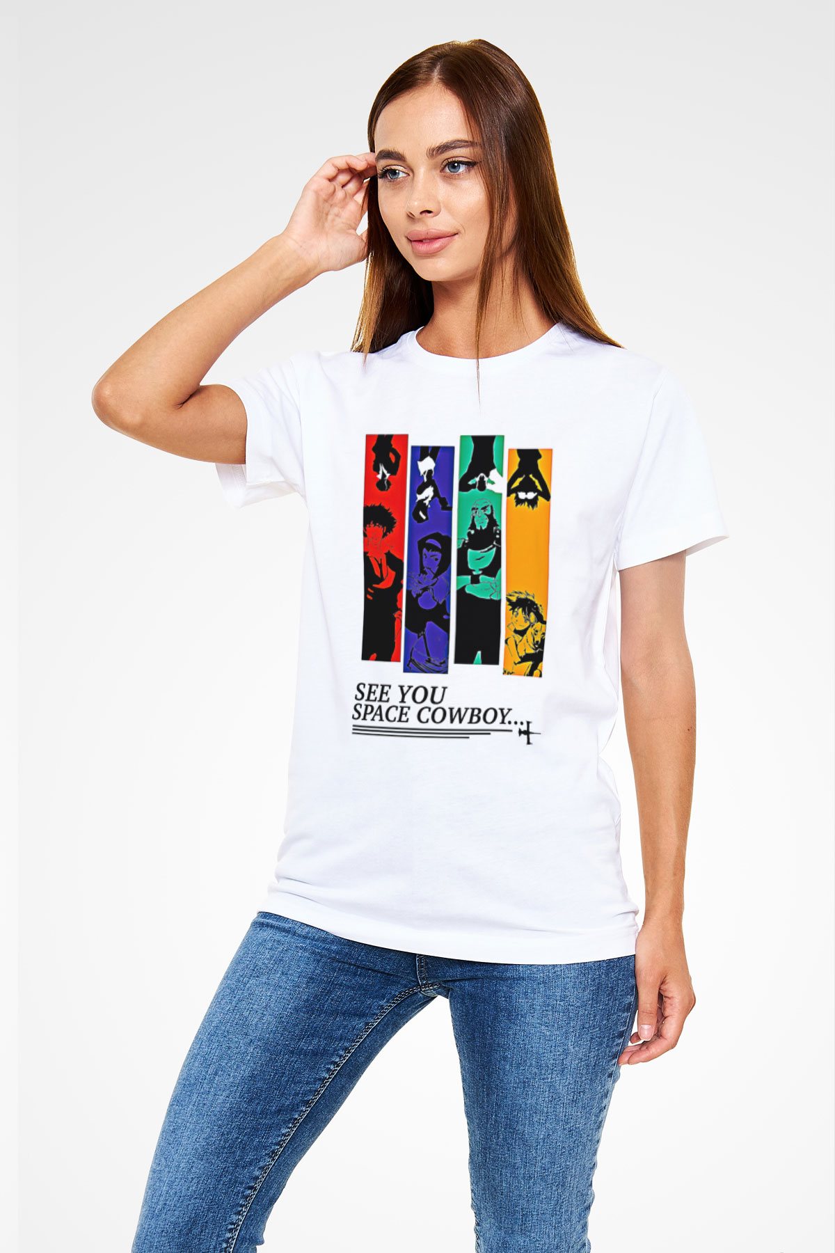 Cowboy Bebop Unisex Baskılı Beyaz Tişört - Tshirt