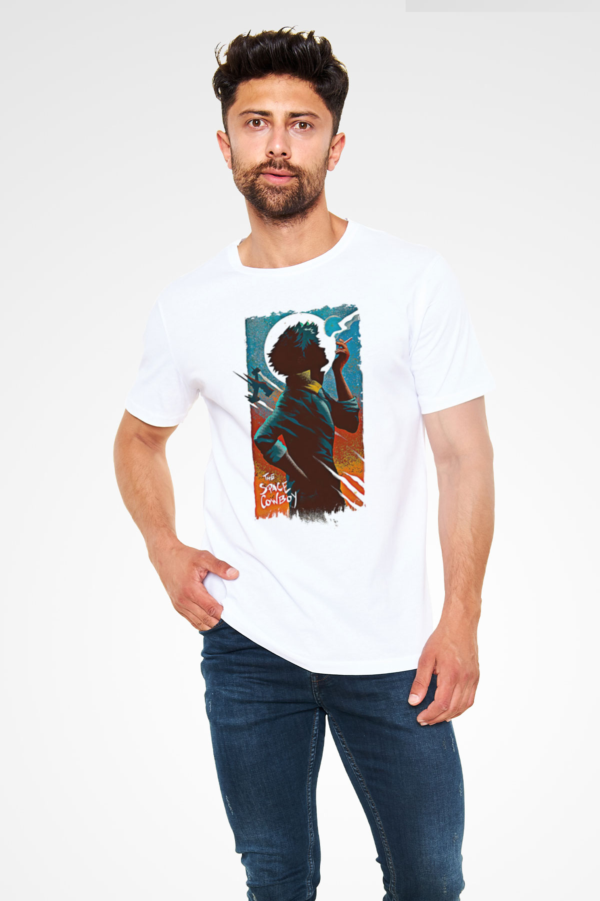 Cowboy Bebop Unisex Baskılı Beyaz Tişört - Tshirt