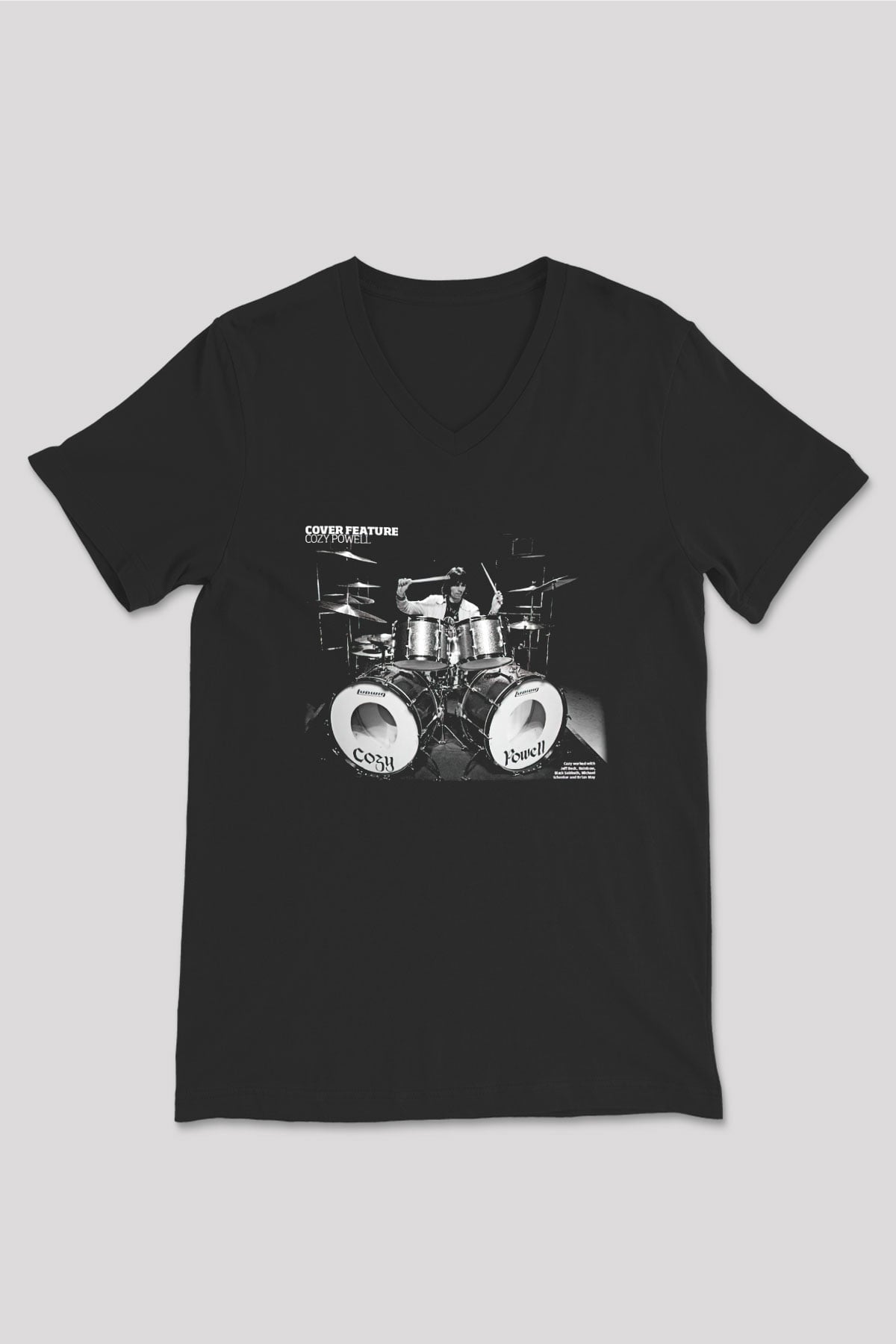 Cozy Powell Siyah Unisex V Yaka Tişört T-Shirt
