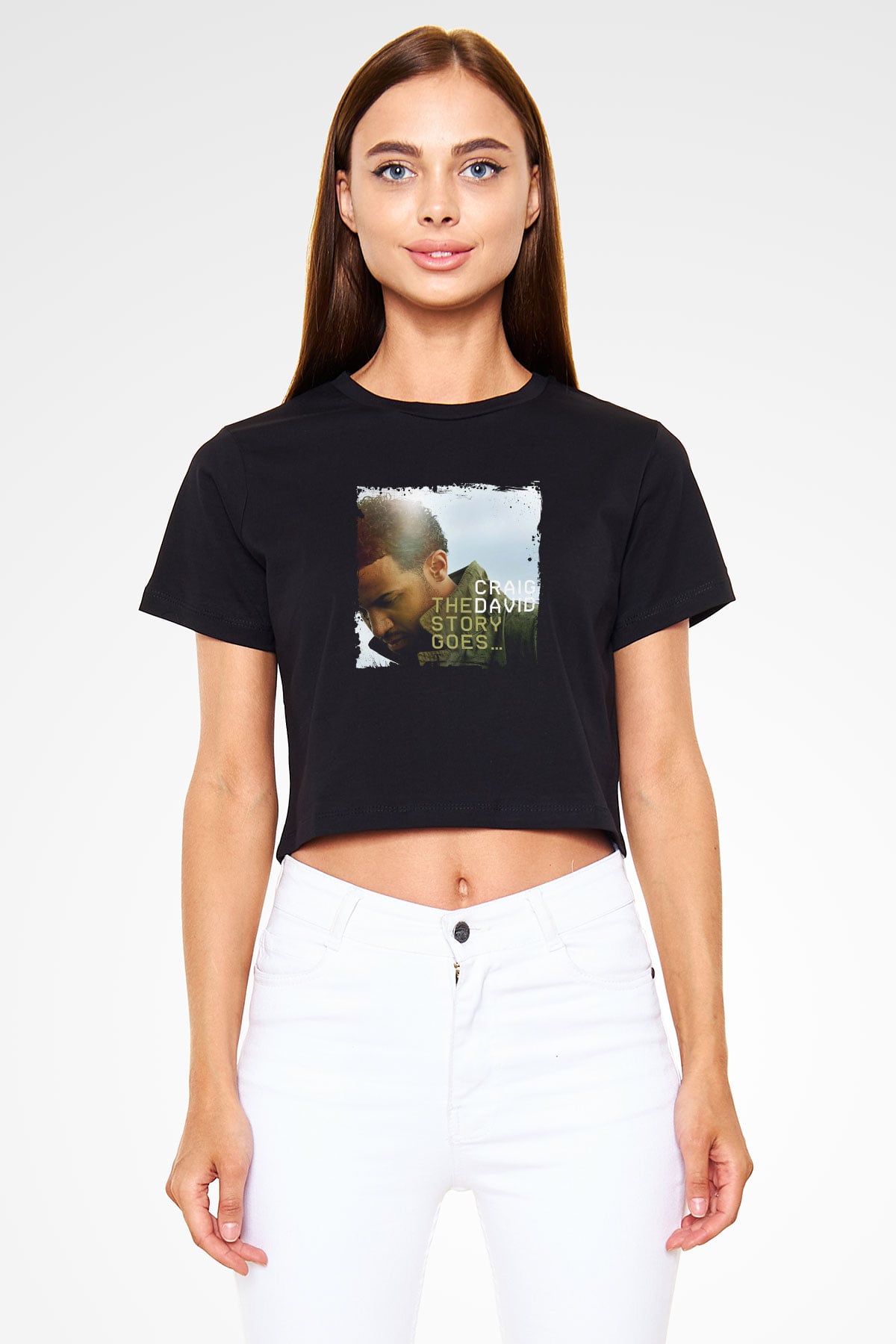 Craig David Baskılı Crop Top Siyah Kadın Tişört