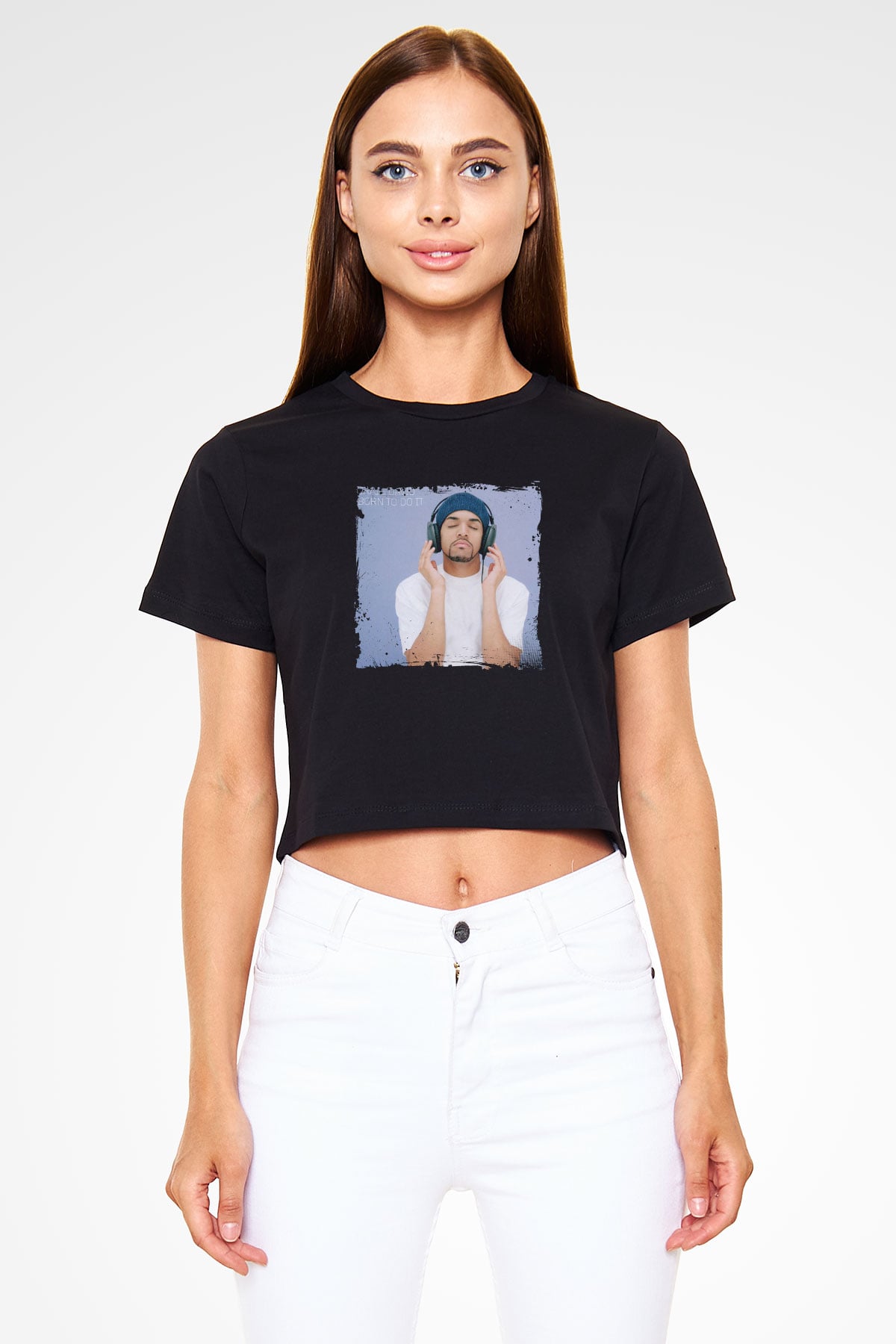Craig David Baskılı Crop Top Siyah Kadın Tişört